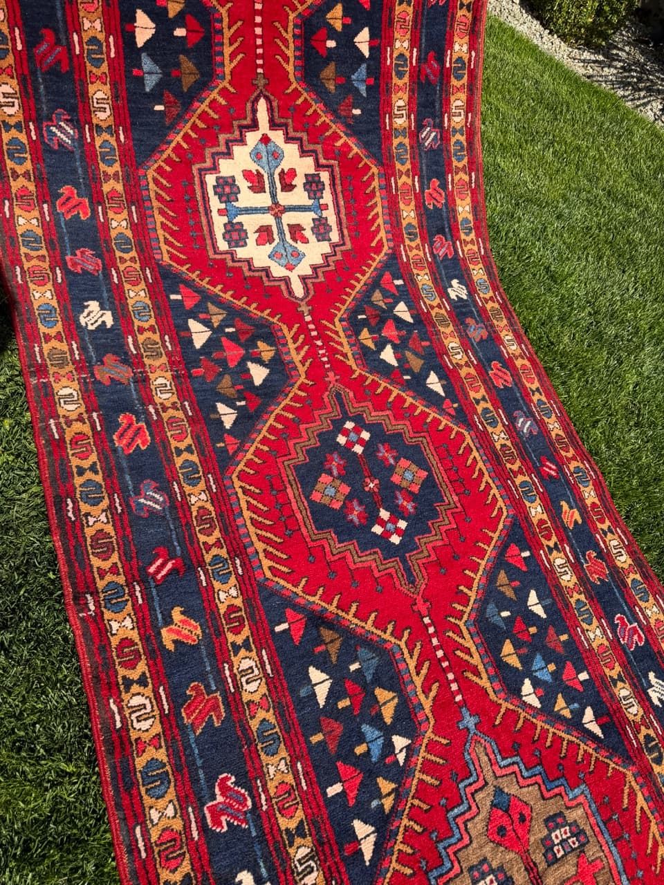 Chodnik Hamadan Kazak 440x115 cm, czerwony, wełna, Iran - 400912
