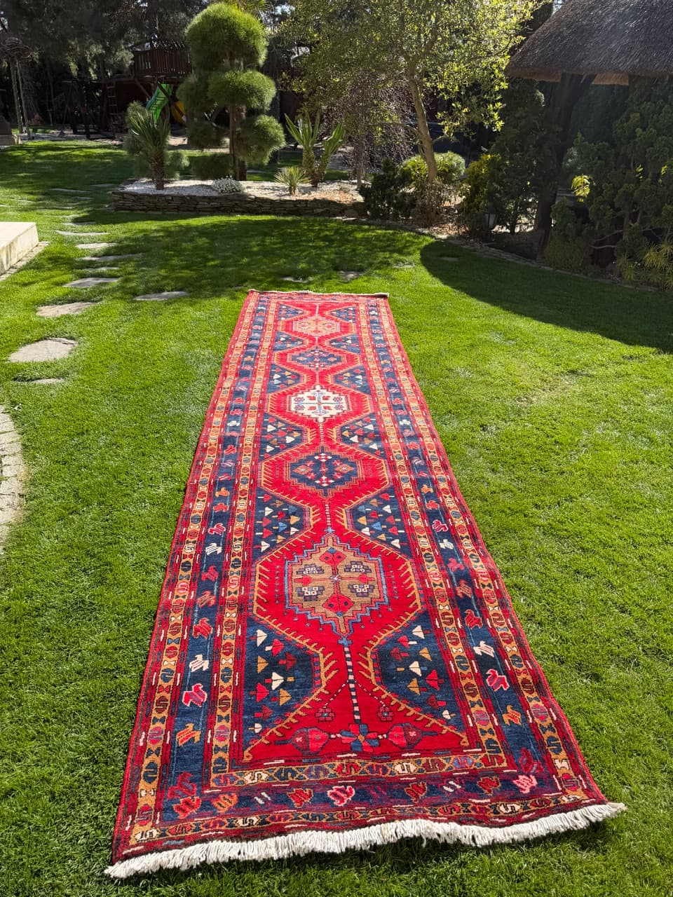 Chodnik Hamadan Kazak 440x115 cm, czerwony, wełna, Iran - 400900