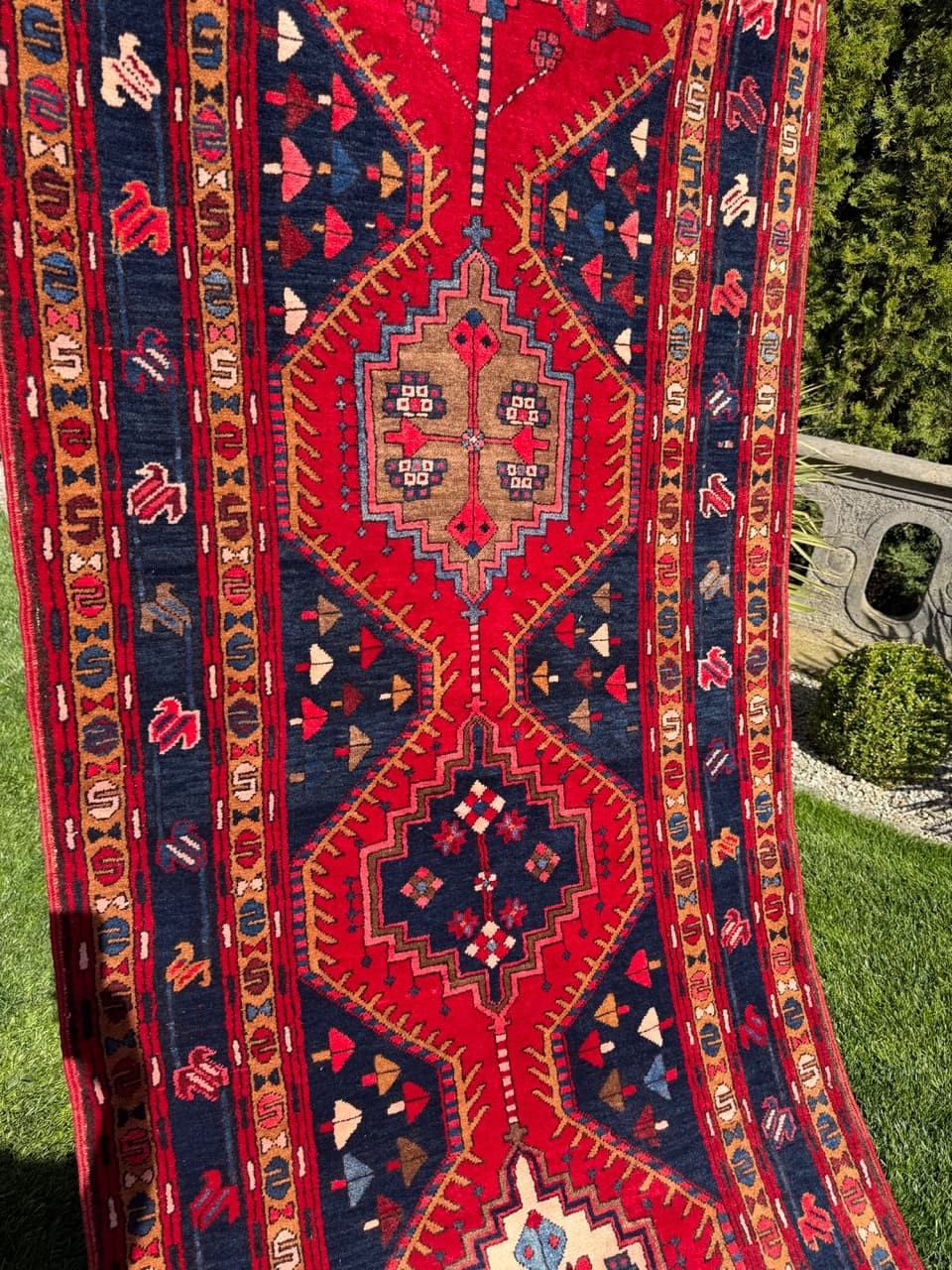 Chodnik Hamadan Kazak 440x115 cm, czerwony, wełna, Iran - 400913