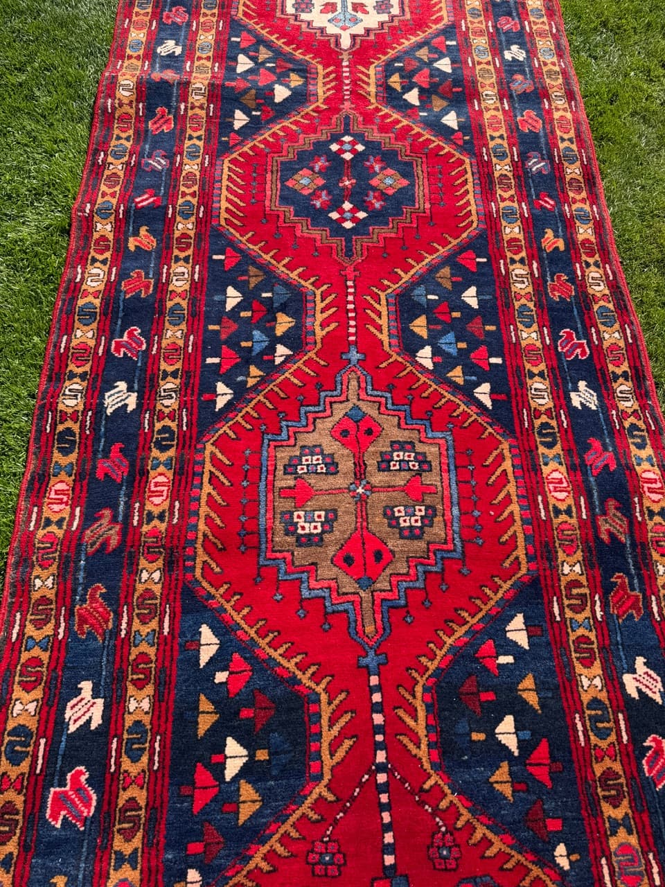 Chodnik Hamadan Kazak 440x115 cm, czerwony, wełna, Iran - 400903