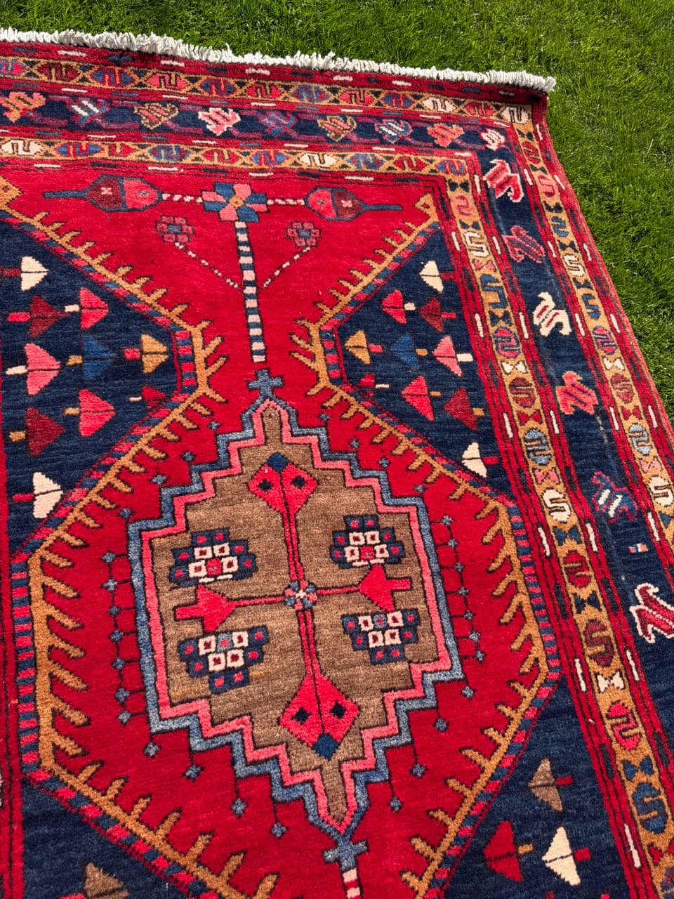 Chodnik Hamadan Kazak 440x115 cm, czerwony, wełna, Iran - 400904