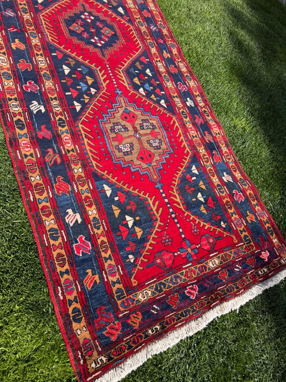 Chodnik Hamadan Kazak 440x115 cm, czerwony, wełna, Iran - 400908