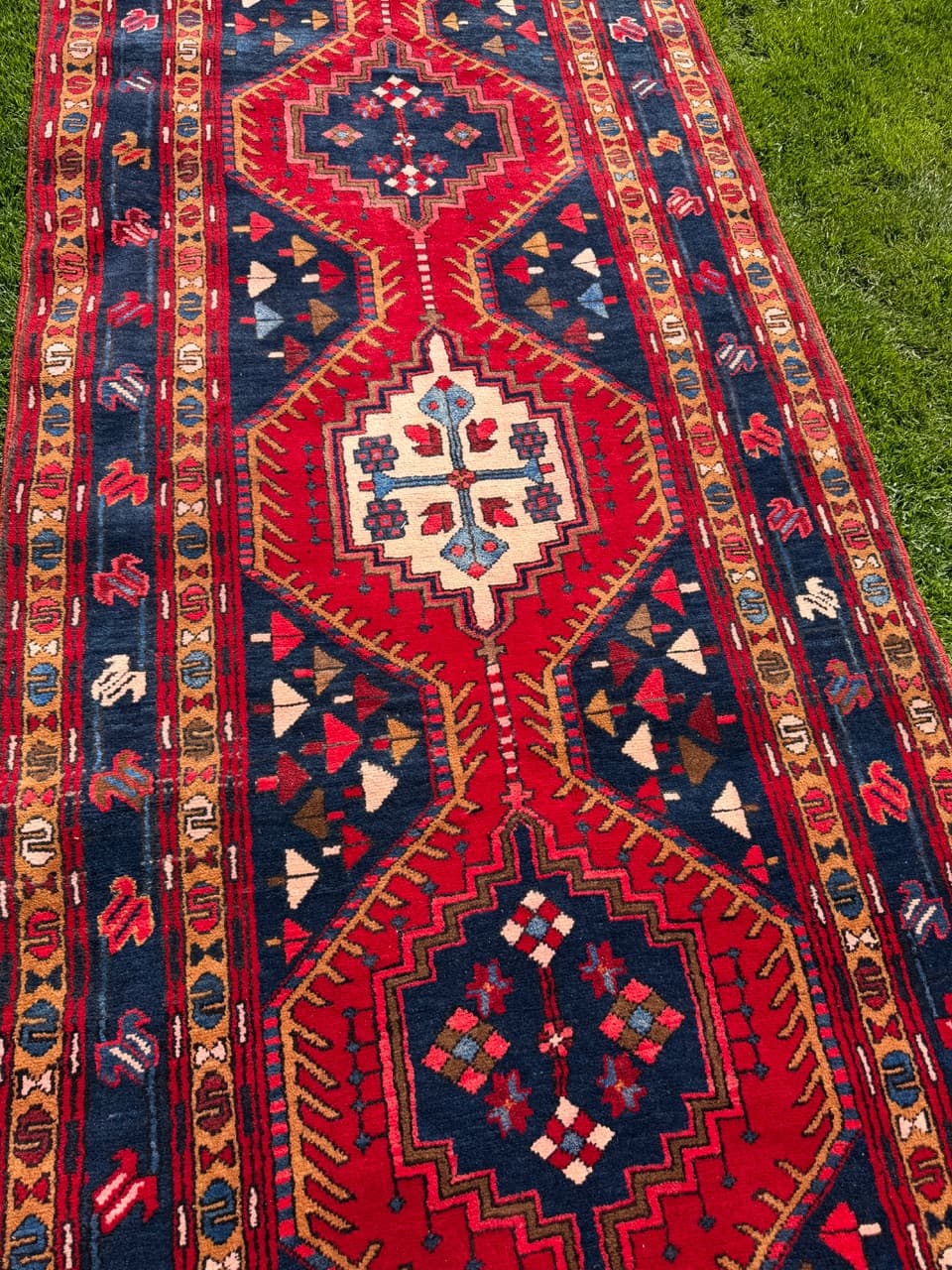 Chodnik Hamadan Kazak 440x115 cm, czerwony, wełna, Iran - 400910