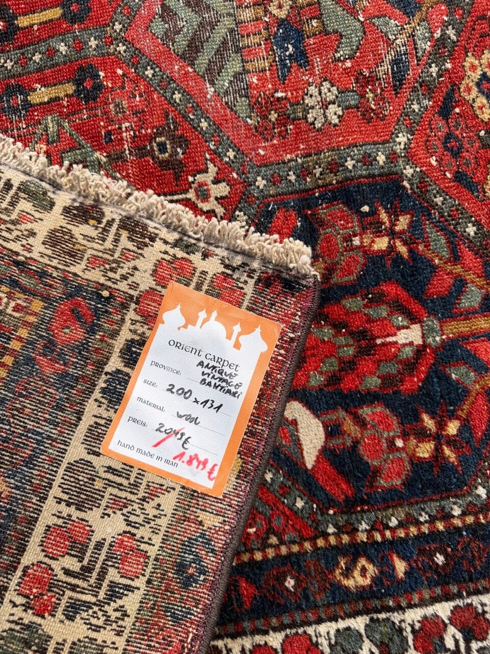 Rug Hamadan Bahtiari 200x131cm, red blue white, wool, Iran, 1930s. - 400918