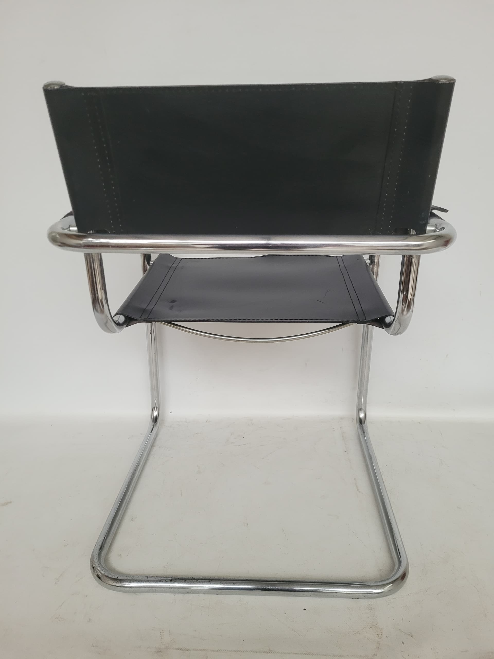 Armchair Bauhaus, black leather, chromed steel, 1970s. - 400958