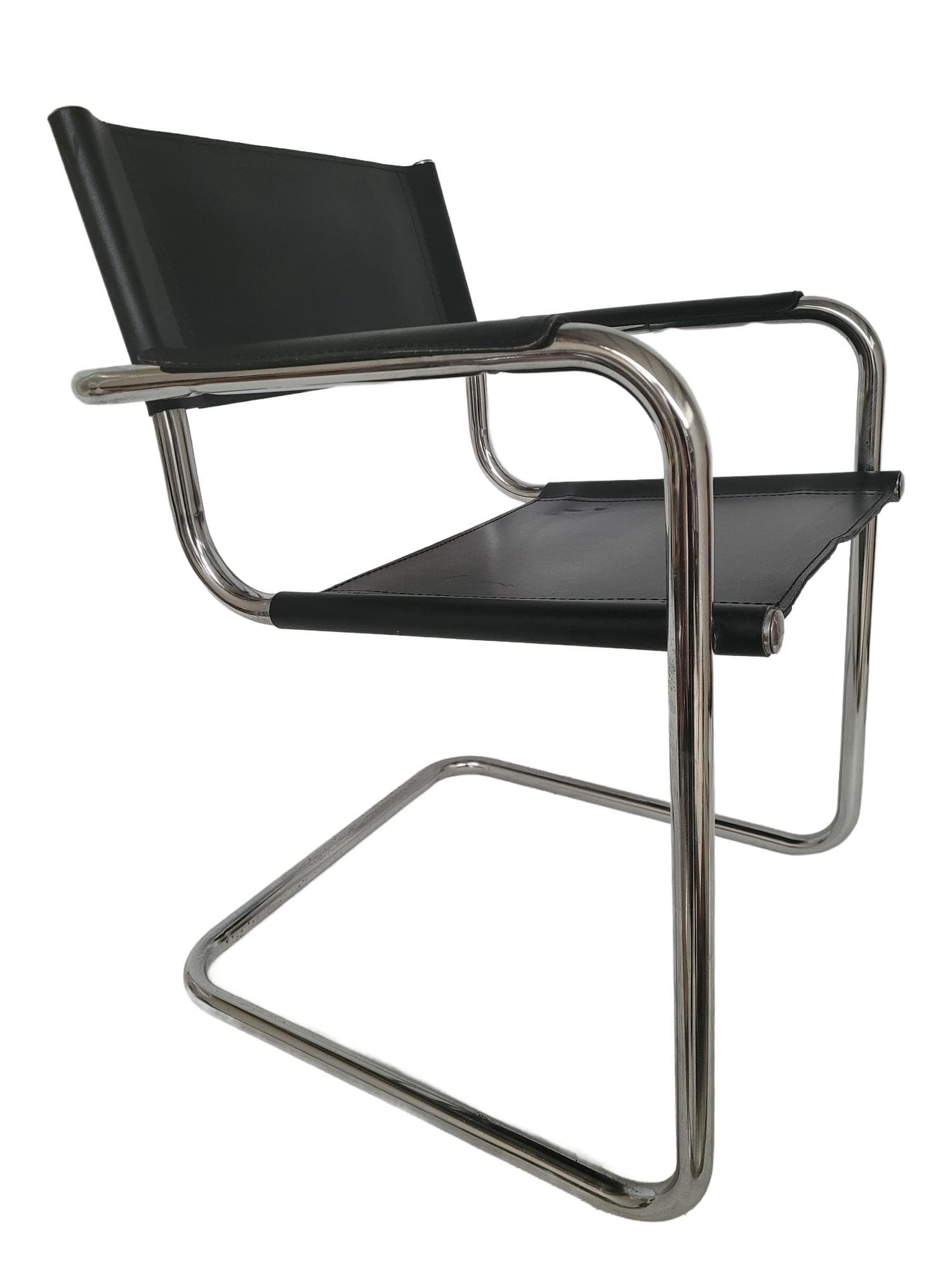Armchair Bauhaus, black leather, chromed steel, 1970s.