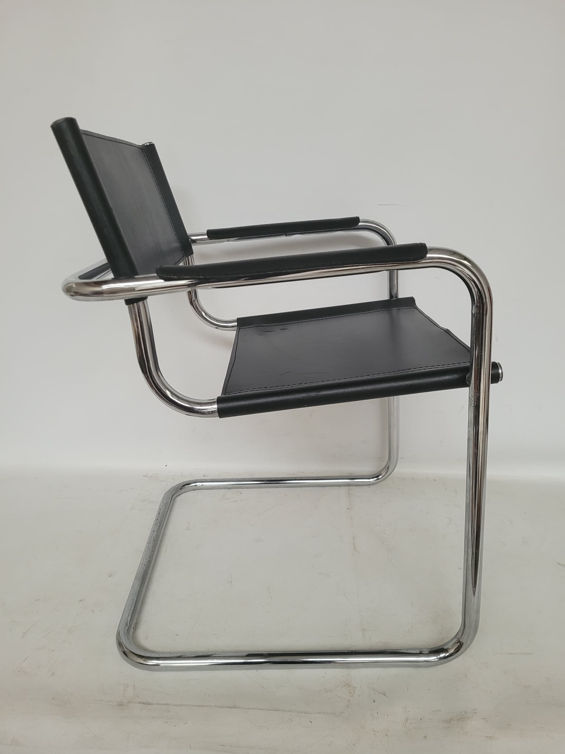 Armchair Bauhaus, black leather, chromed steel, 1970s. - 400965