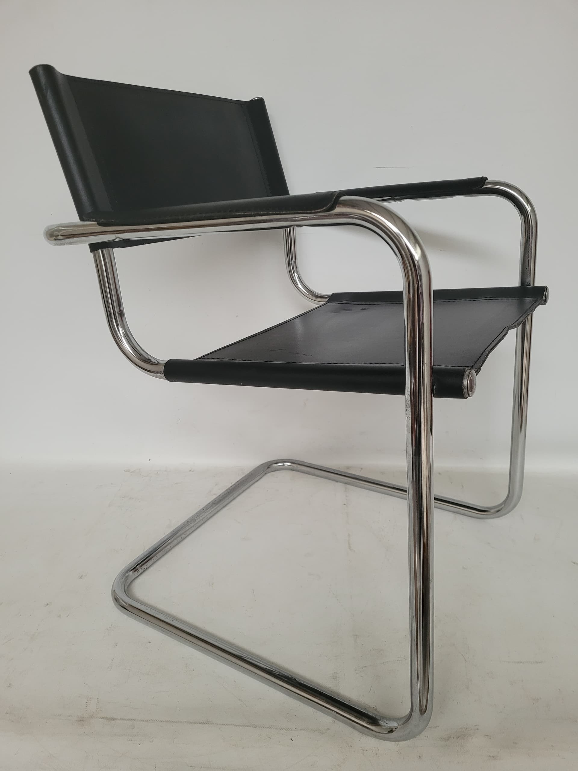 Armchair Bauhaus, black leather, chromed steel, 1970s. - 400961
