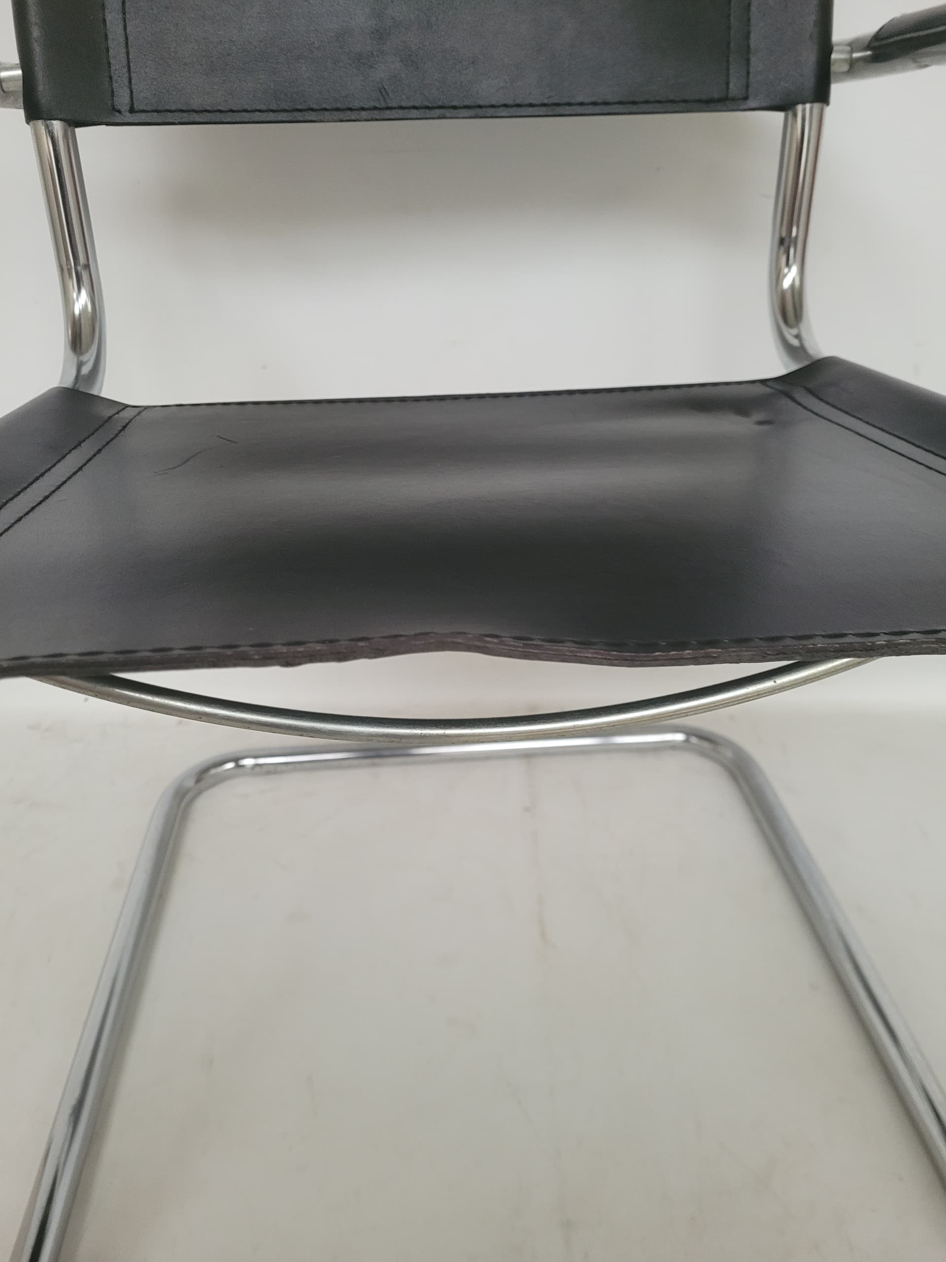 Armchair Bauhaus, black leather, chromed steel, 1970s. - 400962