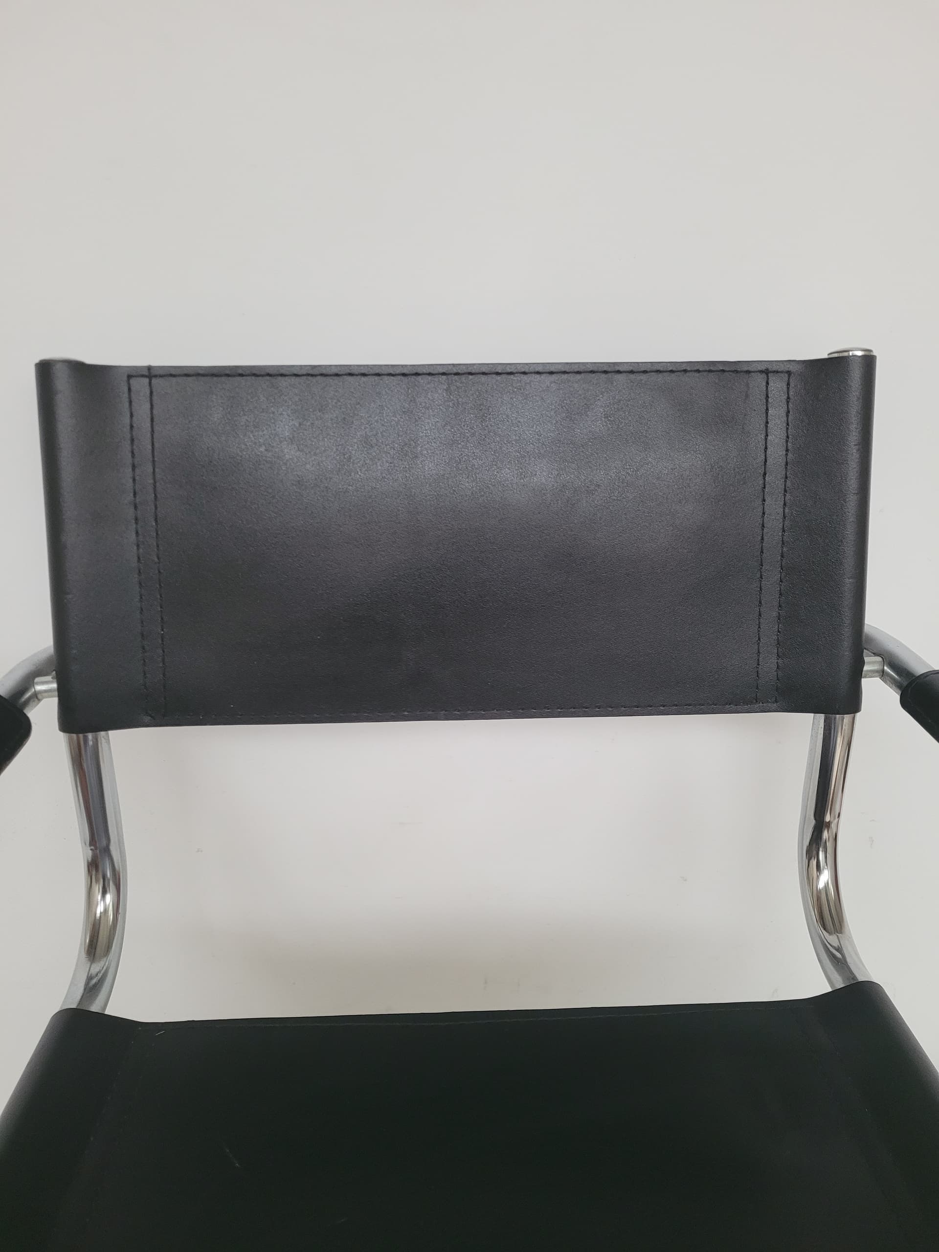 Armchair Bauhaus, black leather, chromed steel, 1970s. - 400964