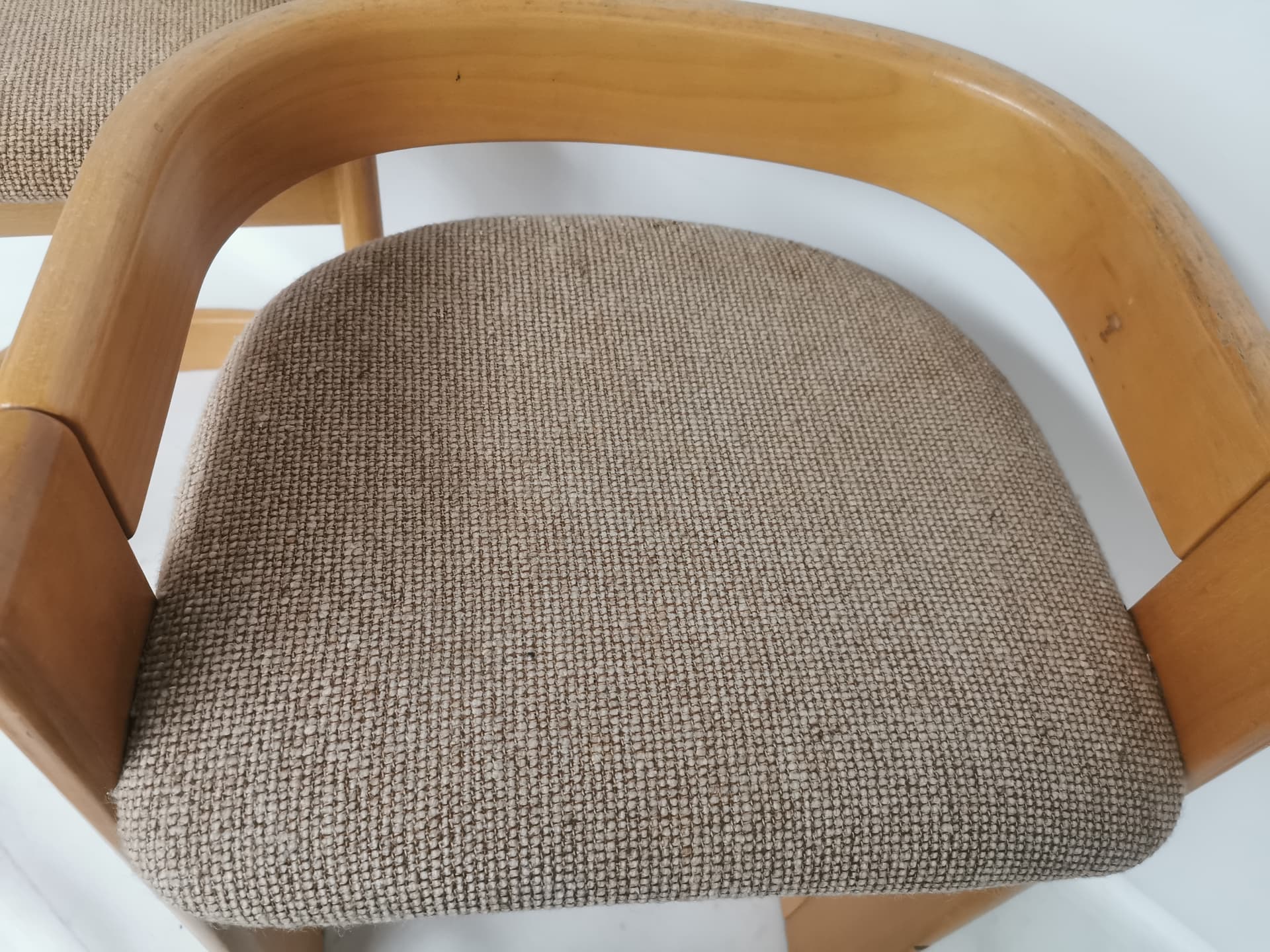 Pair of bar stools, brown beige, wood fabric, 1980s. - 401039
