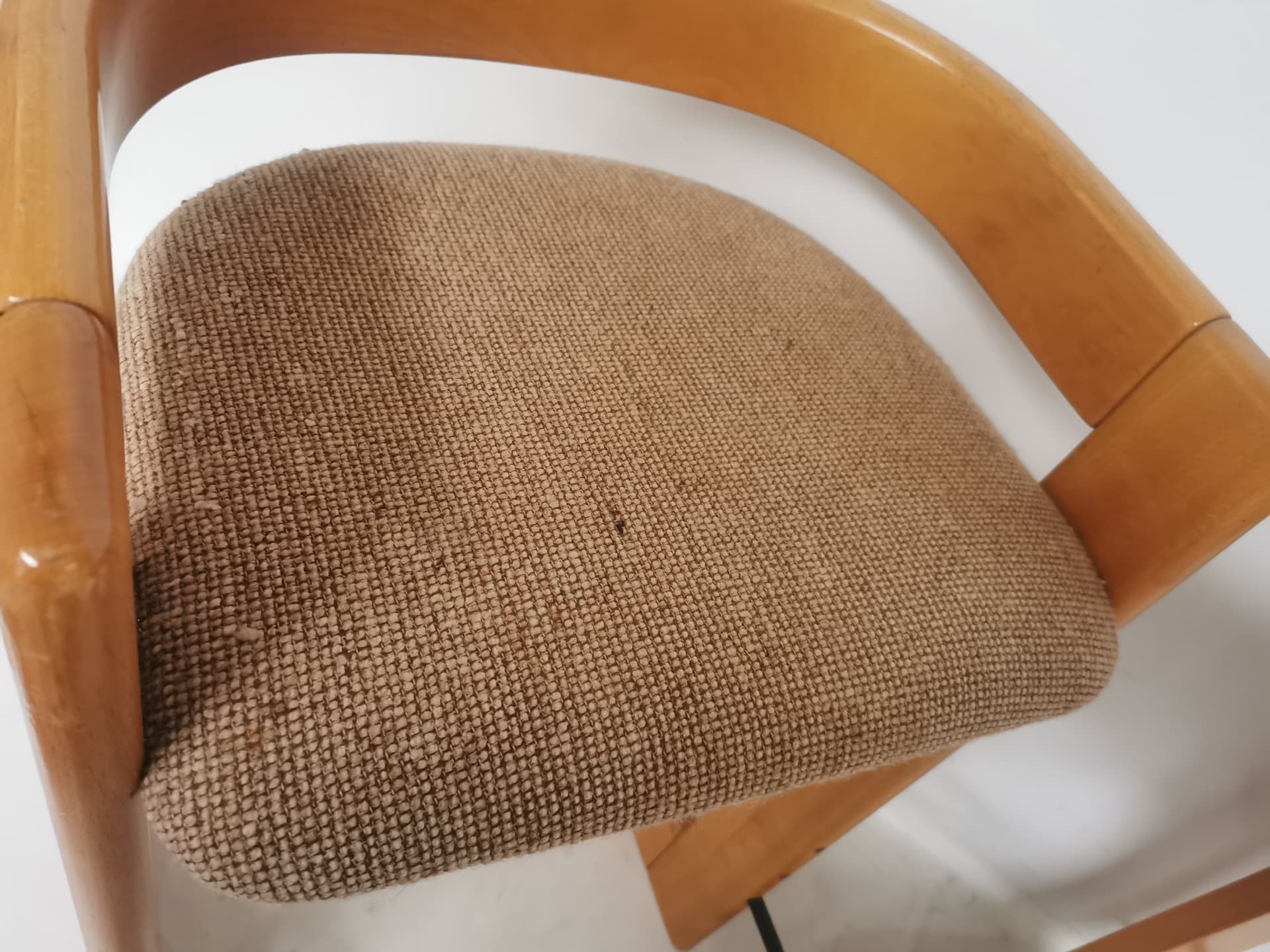 Pair of bar stools, brown beige, wood fabric, 1980s. - 401040