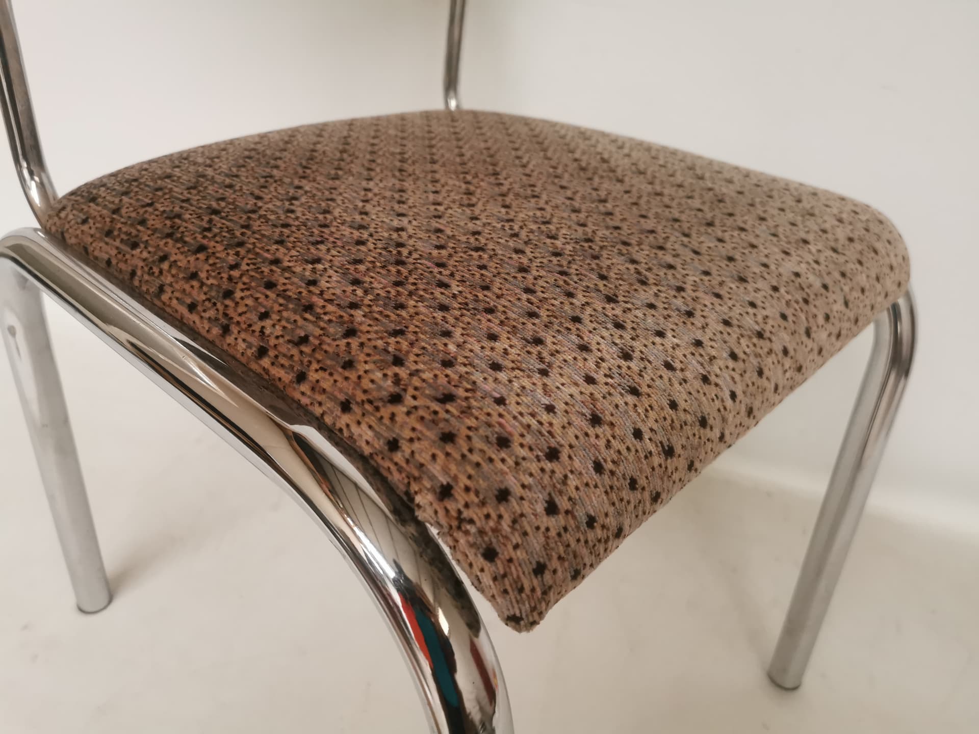 Chair Bauhaus, brown beige black fabric, silver chromed steel, 1980s. - 401054