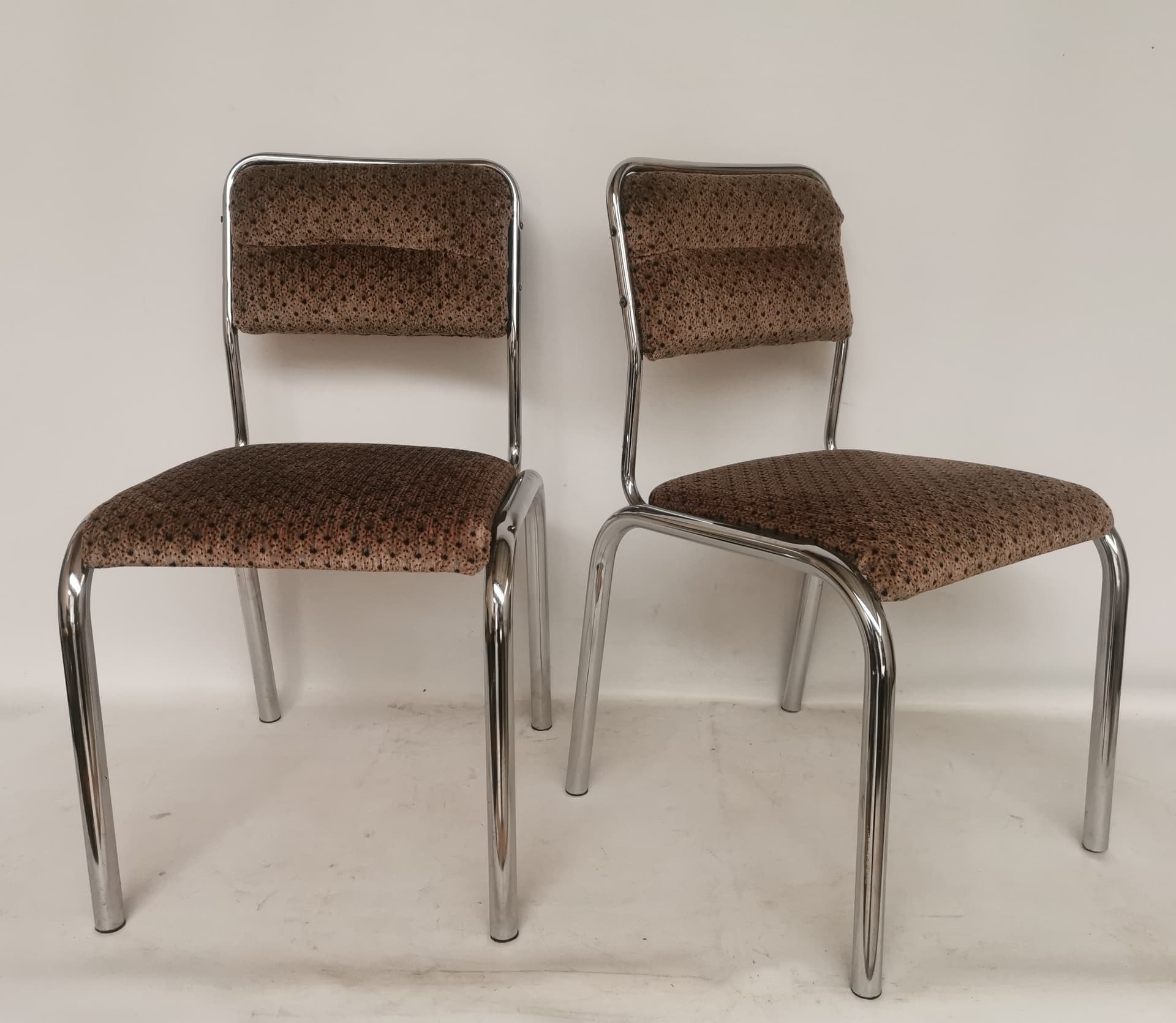 Chair Bauhaus, brown beige black fabric, silver chromed steel, 1980s. - 401060