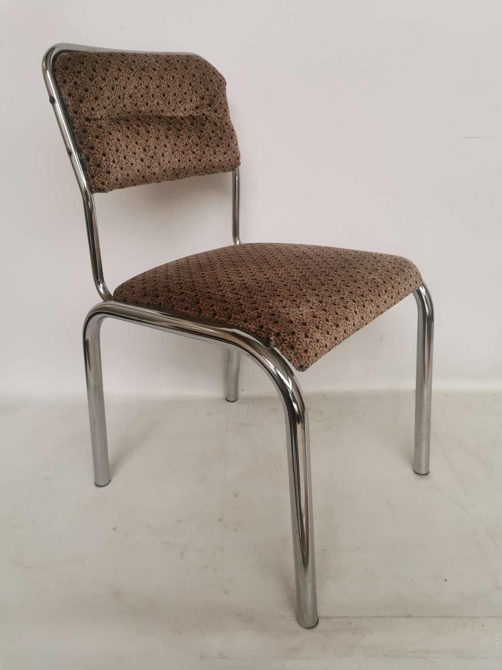 Chair Bauhaus, brown beige black fabric, silver chromed steel, 1980s. - 401052