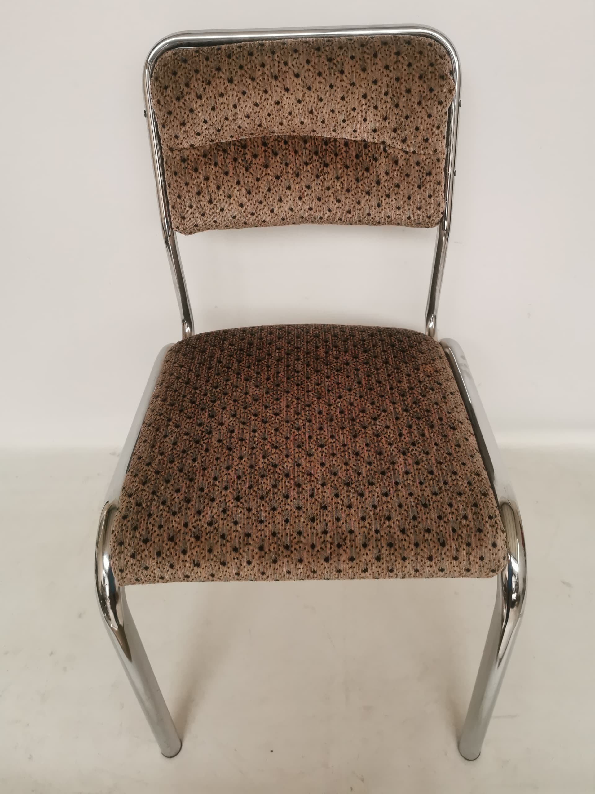 Chair Bauhaus, brown beige black fabric, silver chromed steel, 1980s. - 401055