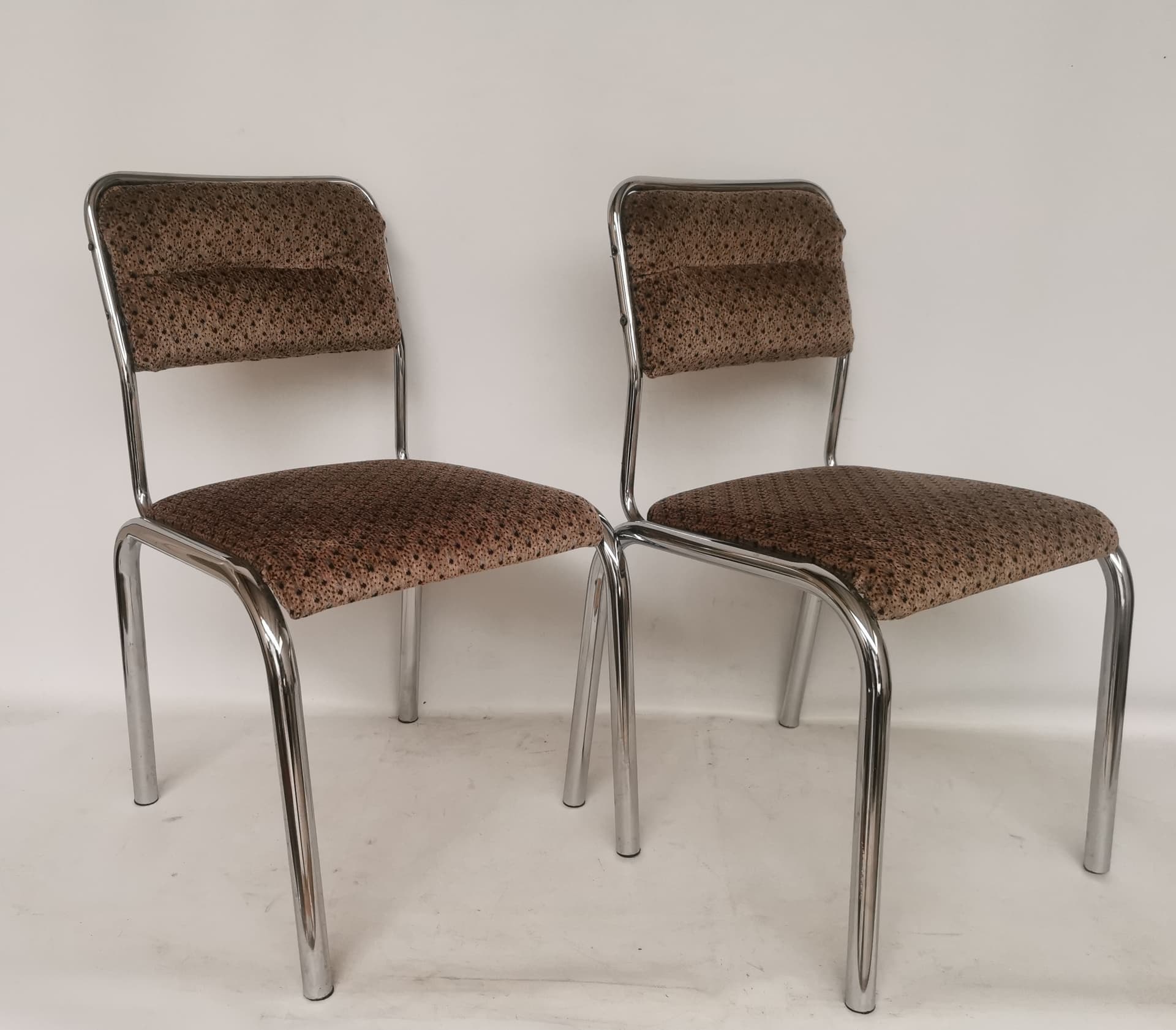Chair Bauhaus, brown beige black fabric, silver chromed steel, 1980s. - 401058