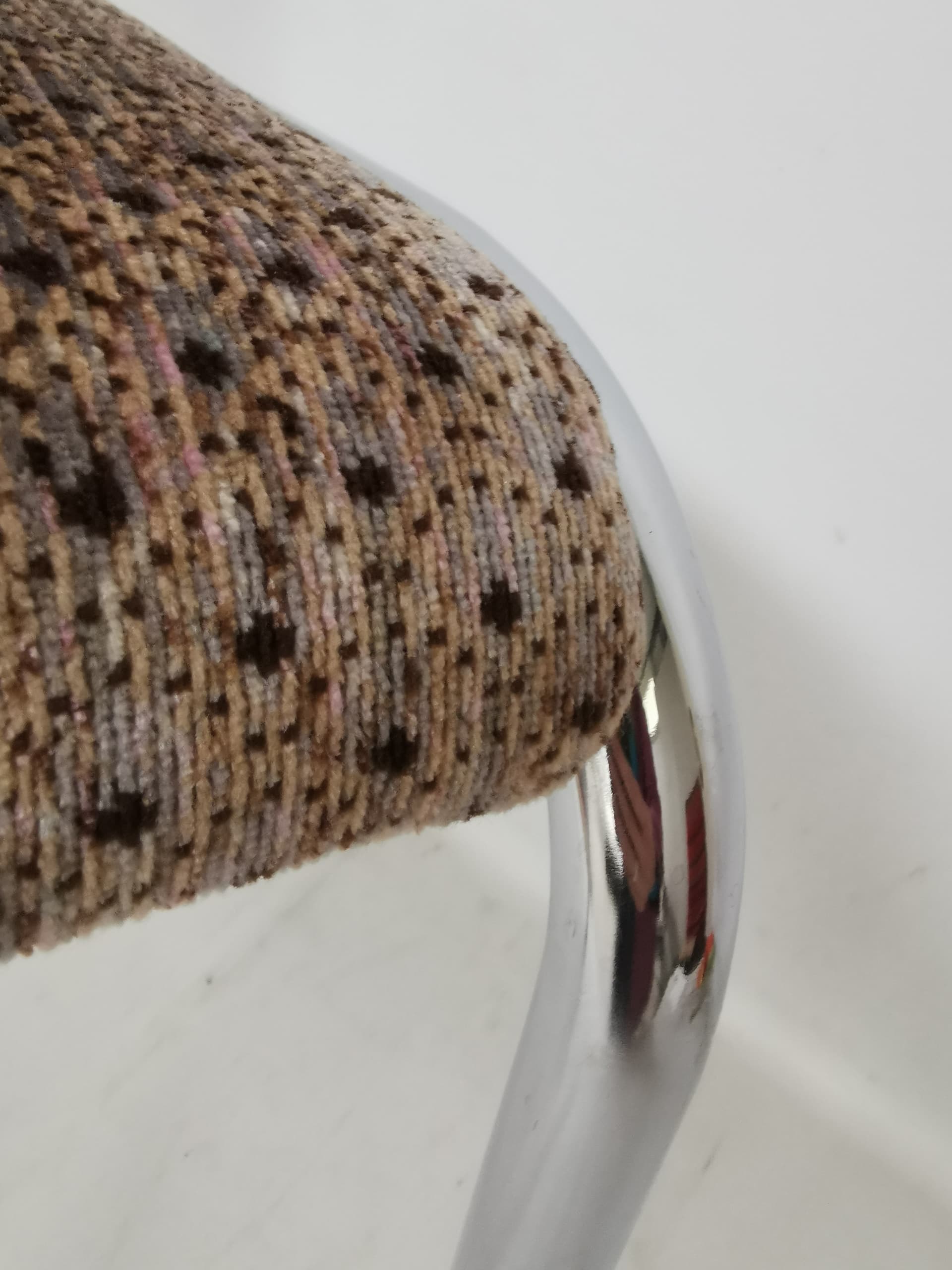 Chair Bauhaus, brown beige black fabric, silver chromed steel, 1980s. - 401057