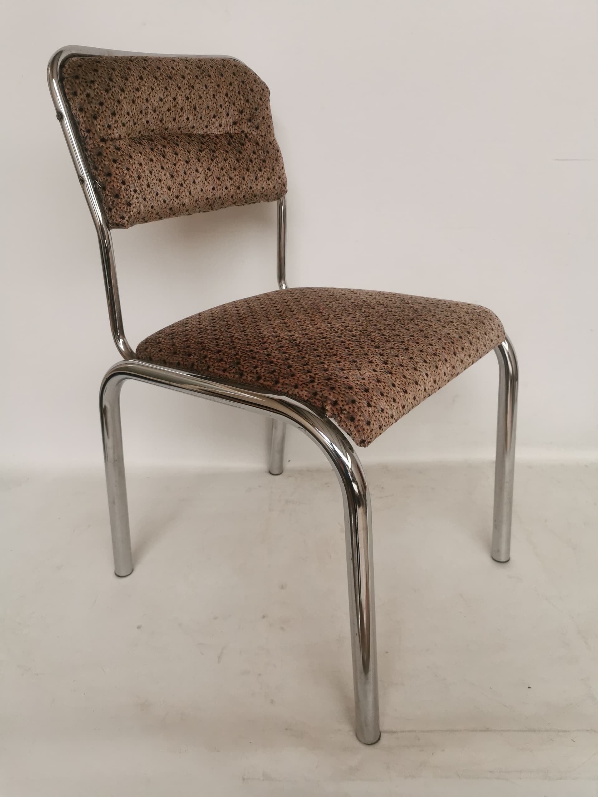 Chair Bauhaus, brown beige black fabric, silver chromed steel, 1980s. - 401053