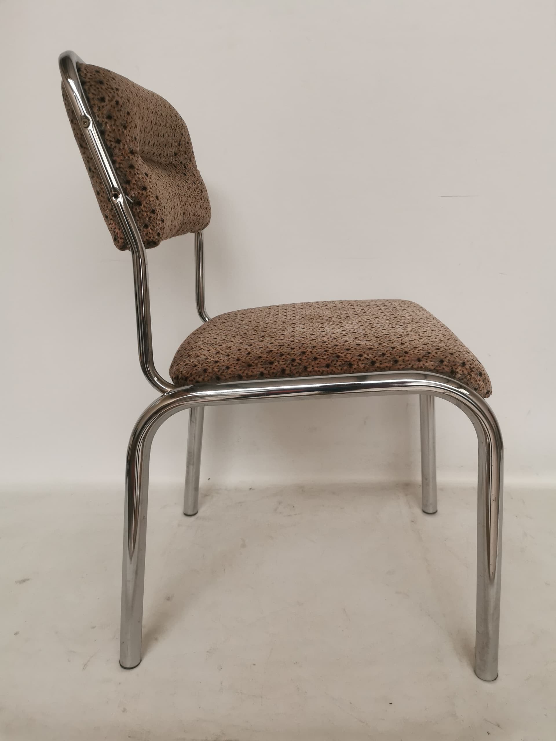 Chair Bauhaus, brown beige black fabric, silver chromed steel, 1980s. - 401051