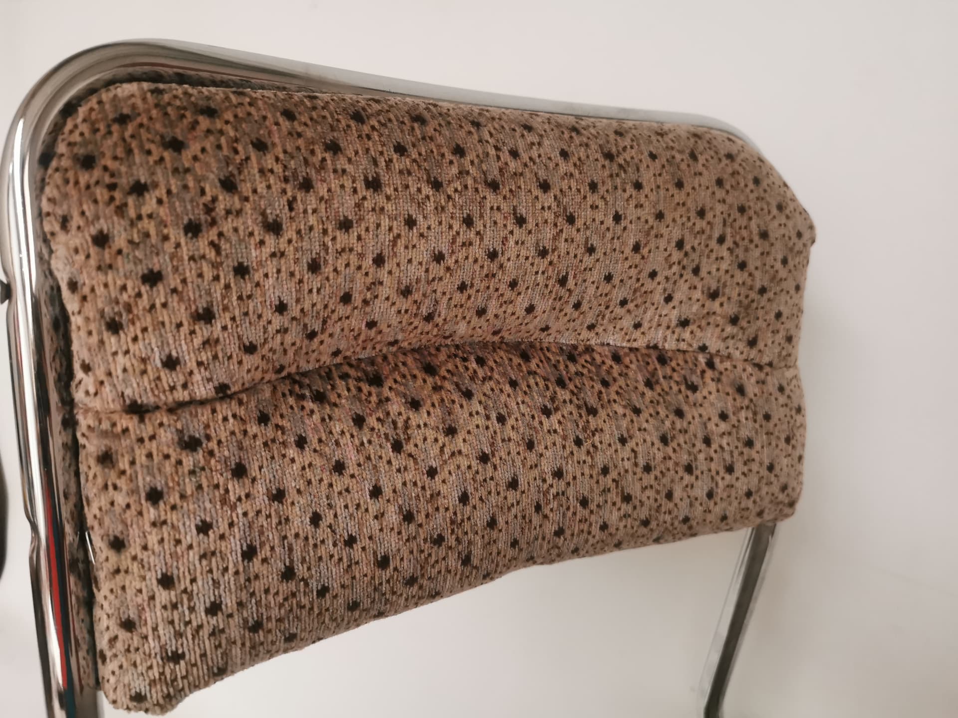 Chair Bauhaus, brown beige black fabric, silver chromed steel, 1980s. - 401056
