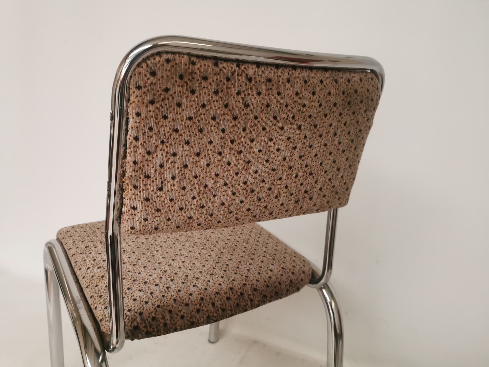 Chair Bauhaus, brown beige black fabric, silver chromed steel, 1980s. - 401059