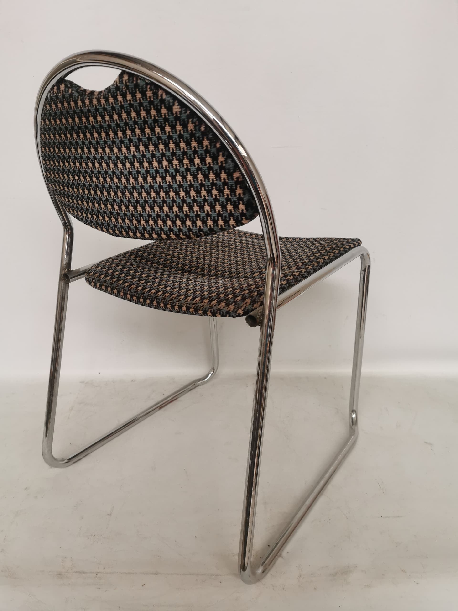 Chair Bauhaus, black brown fabric, polished silver steel, Italy, 1980s. - 401078