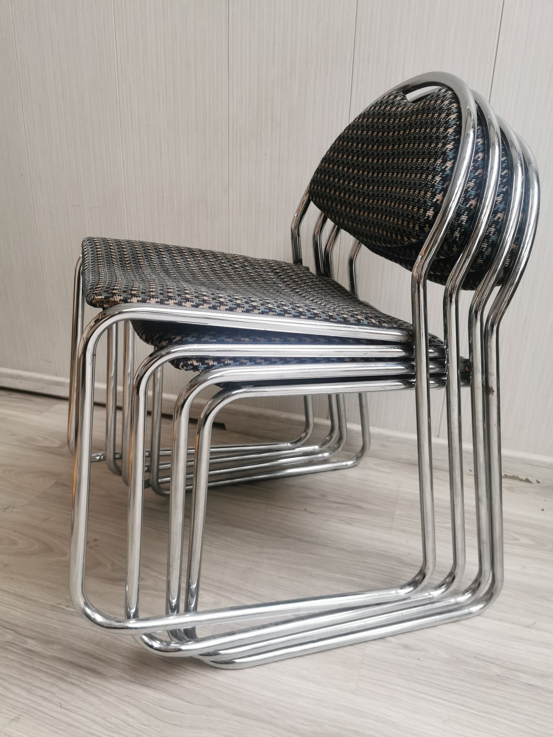 Chair Bauhaus, black brown fabric, polished silver steel, Italy, 1980s. - 401068