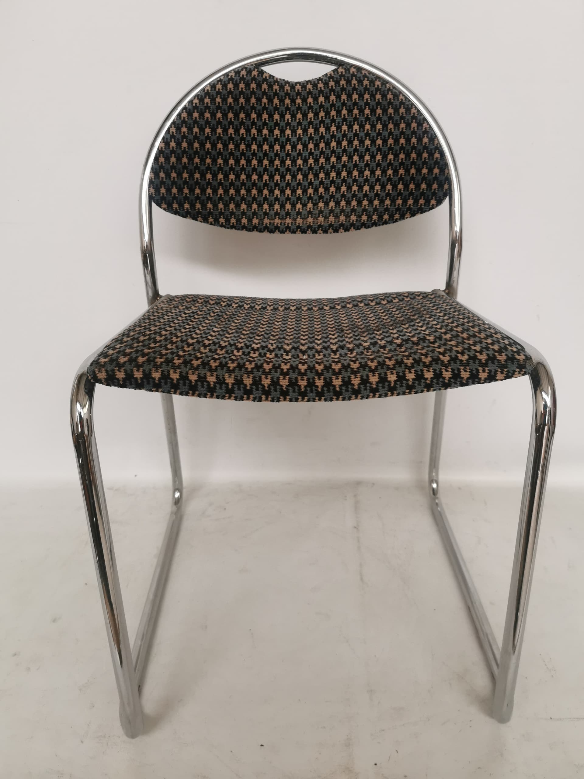 Chair Bauhaus, black brown fabric, polished silver steel, Italy, 1980s. - 401076
