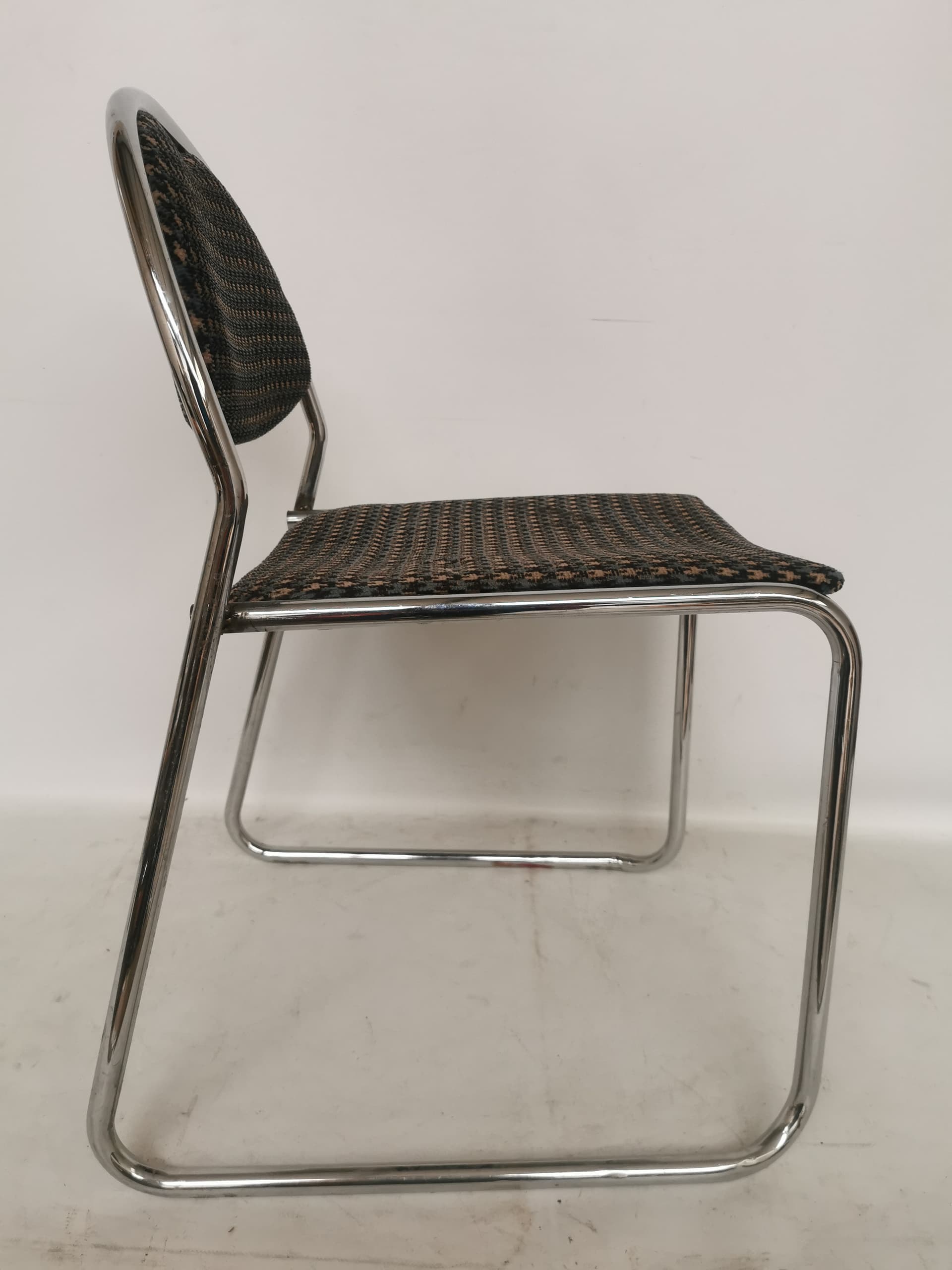 Chair Bauhaus, black brown fabric, polished silver steel, Italy, 1980s. - 401074