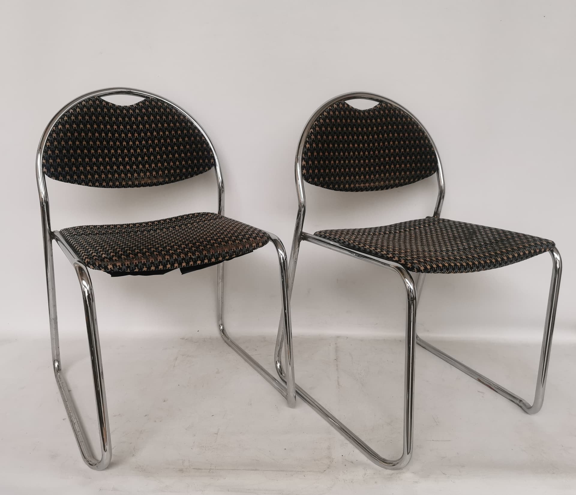 Chair Bauhaus, black brown fabric, polished silver steel, Italy, 1980s. - 401075