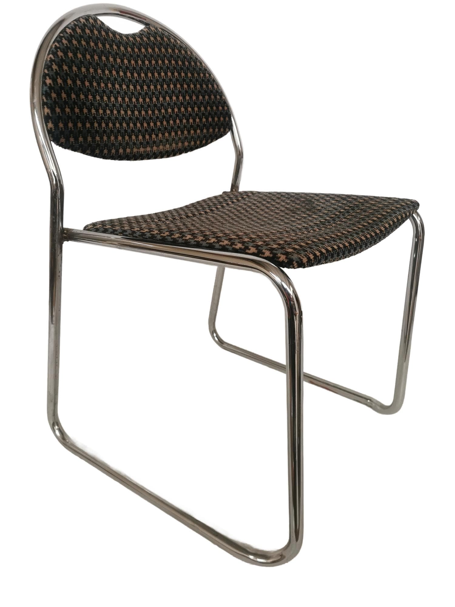 Chair Bauhaus, black brown fabric, polished silver steel, Italy, 1980s.