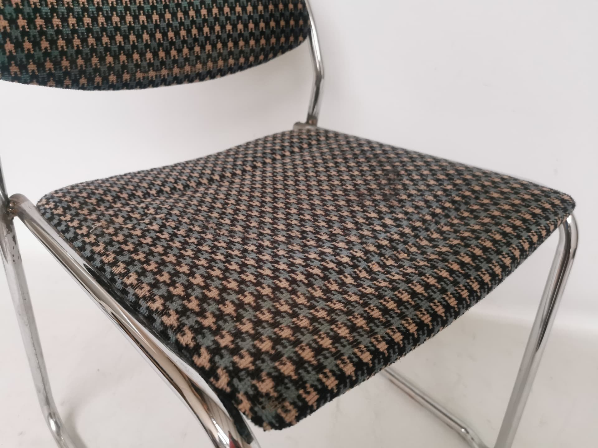 Chair Bauhaus, black brown fabric, polished silver steel, Italy, 1980s. - 401069