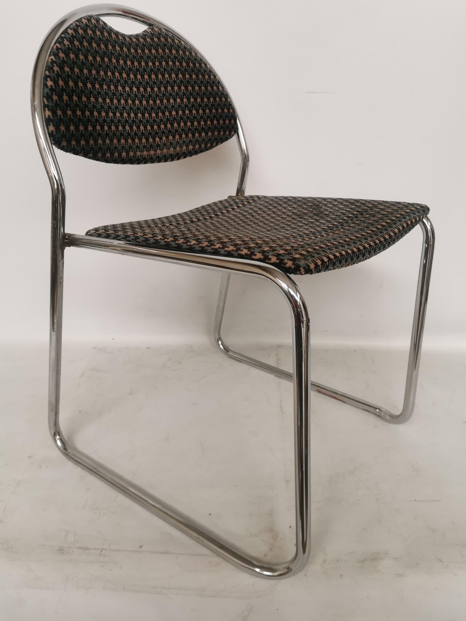Chair Bauhaus, black brown fabric, polished silver steel, Italy, 1980s. - 401067