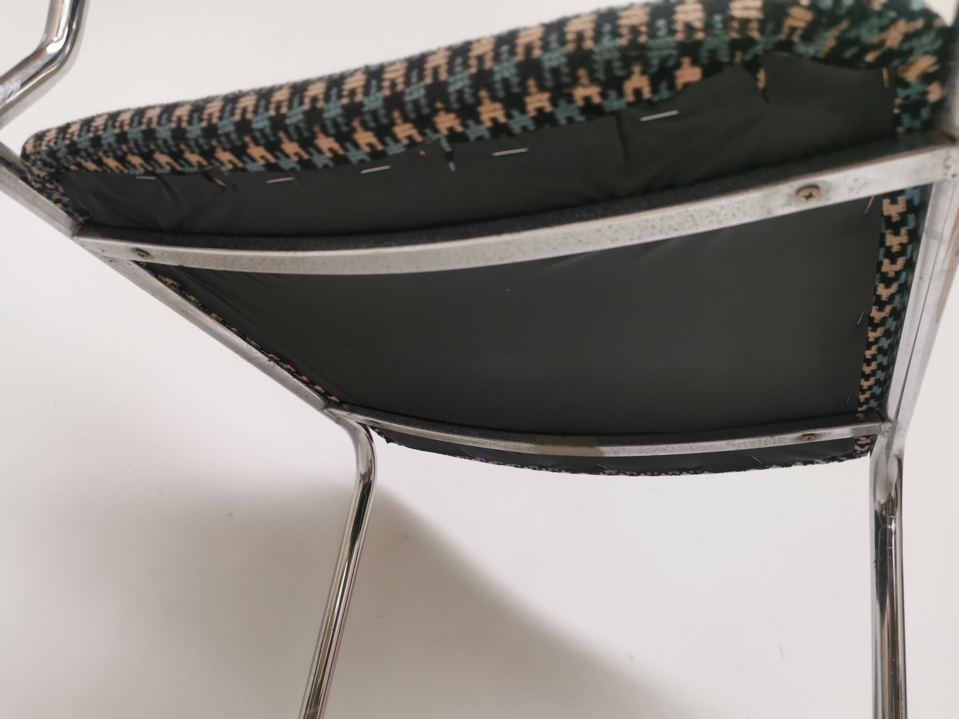 Chair Bauhaus, black brown fabric, polished silver steel, Italy, 1980s. - 401070
