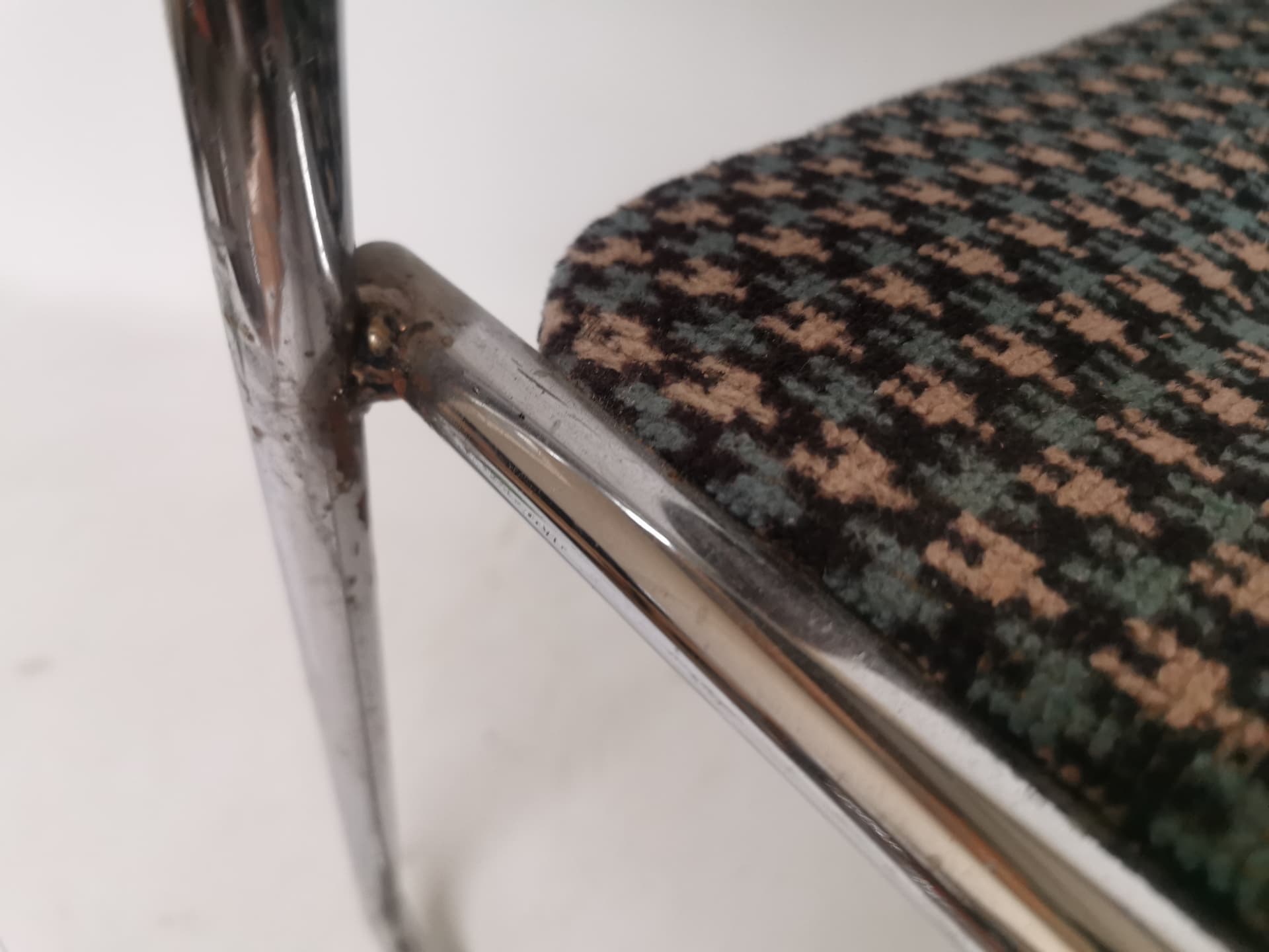 Chair Bauhaus, black brown fabric, polished silver steel, Italy, 1980s. - 401072