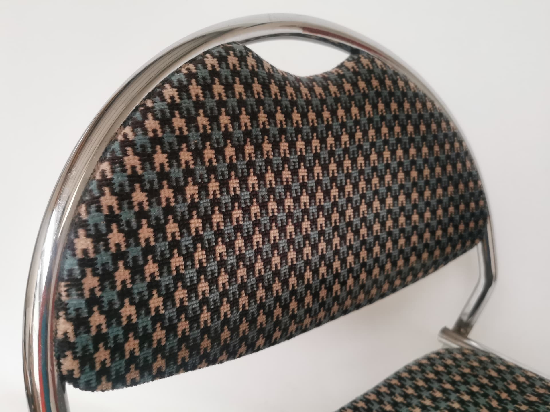 Chair Bauhaus, black brown fabric, polished silver steel, Italy, 1980s. - 401077