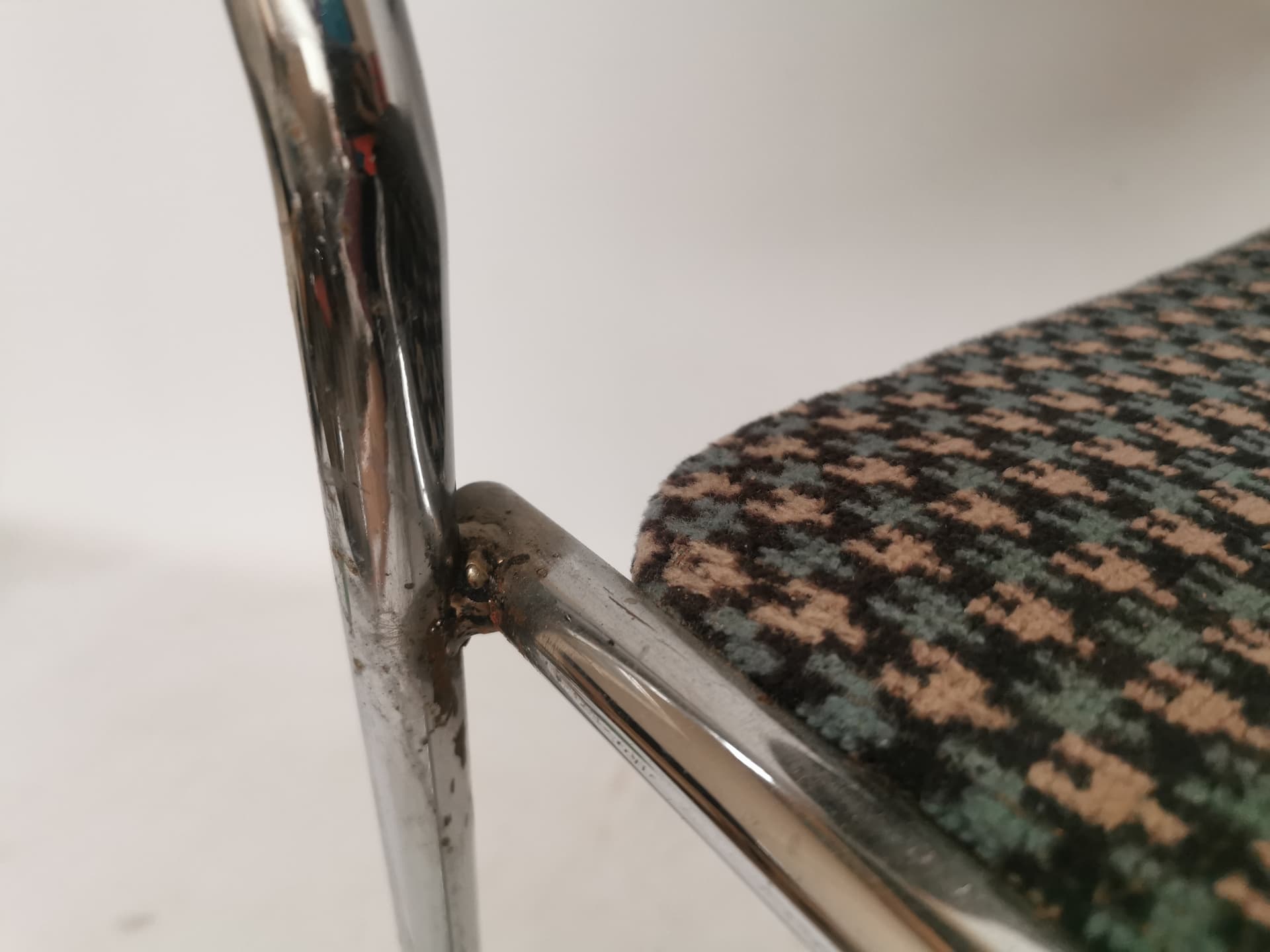 Chair Bauhaus, black brown fabric, polished silver steel, Italy, 1980s. - 401071