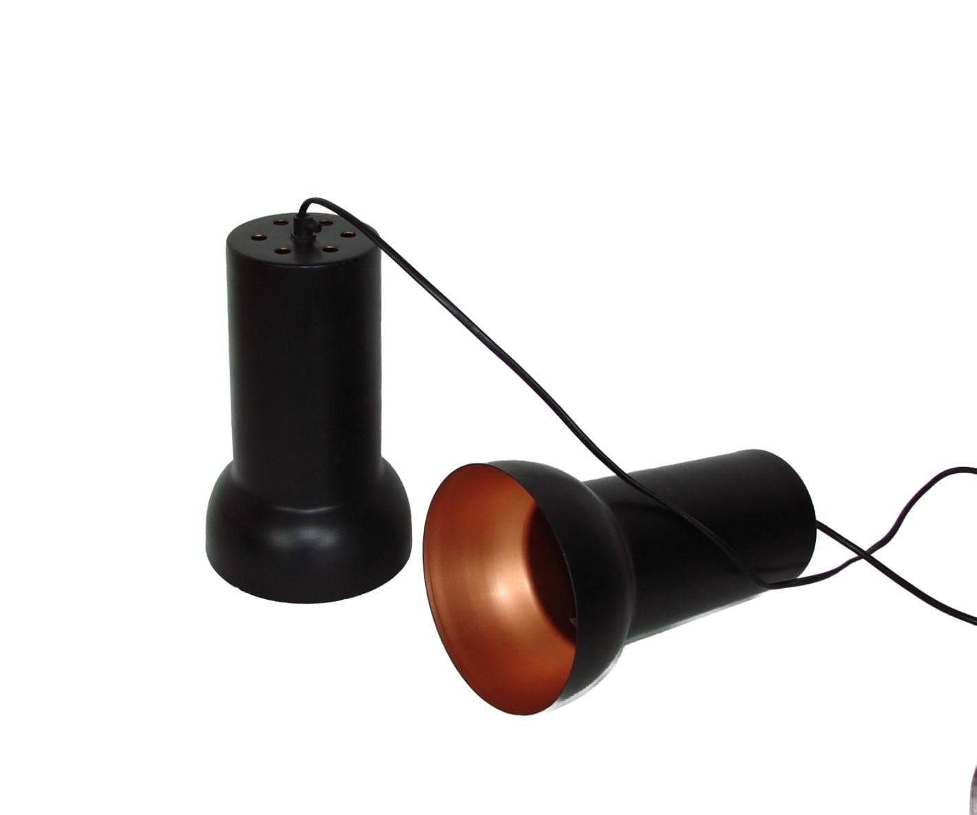 Pair of pendant lamps, modernist, black brass, 1980s.