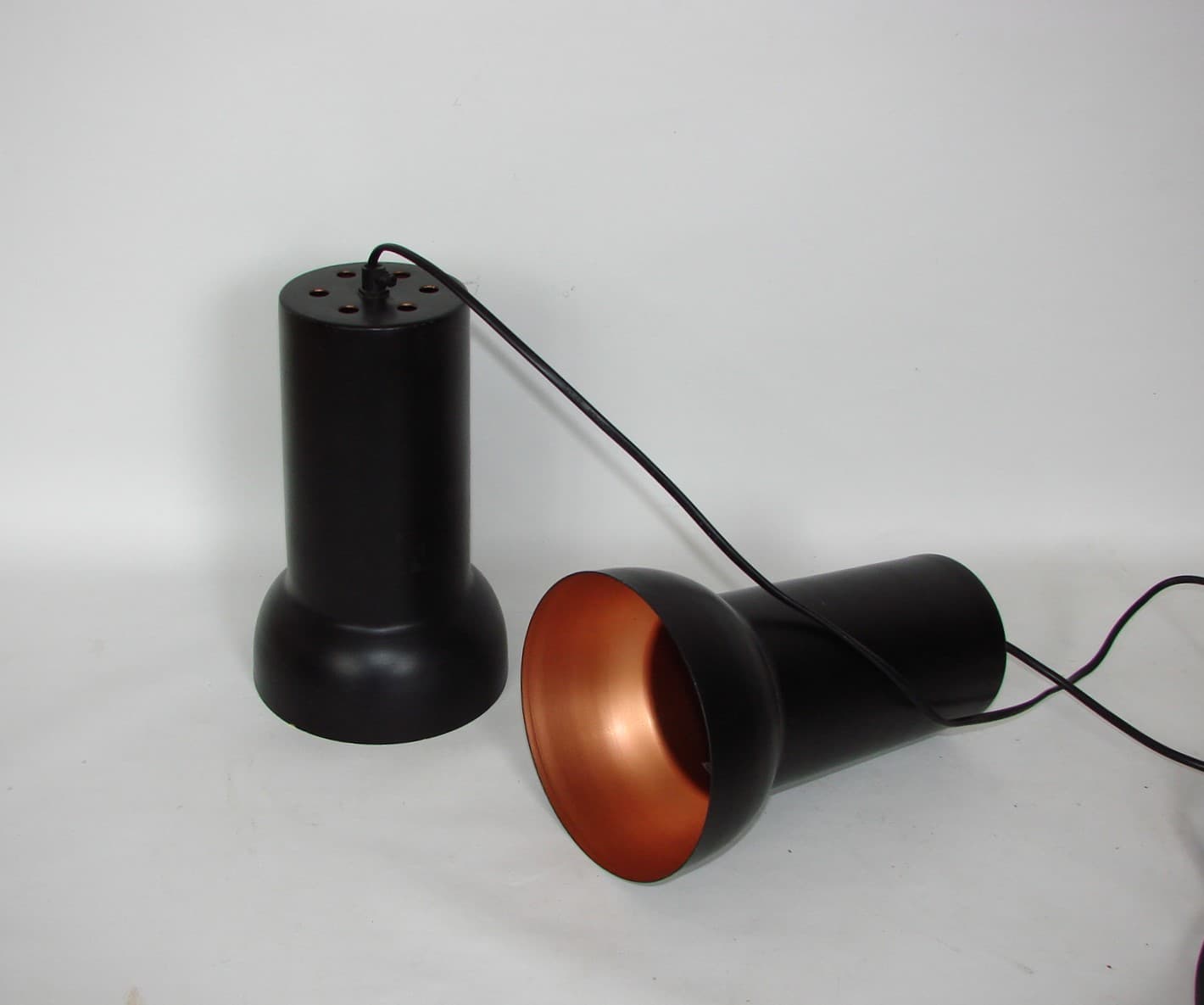Pair of pendant lamps, modernist, black brass, 1980s. - 401174