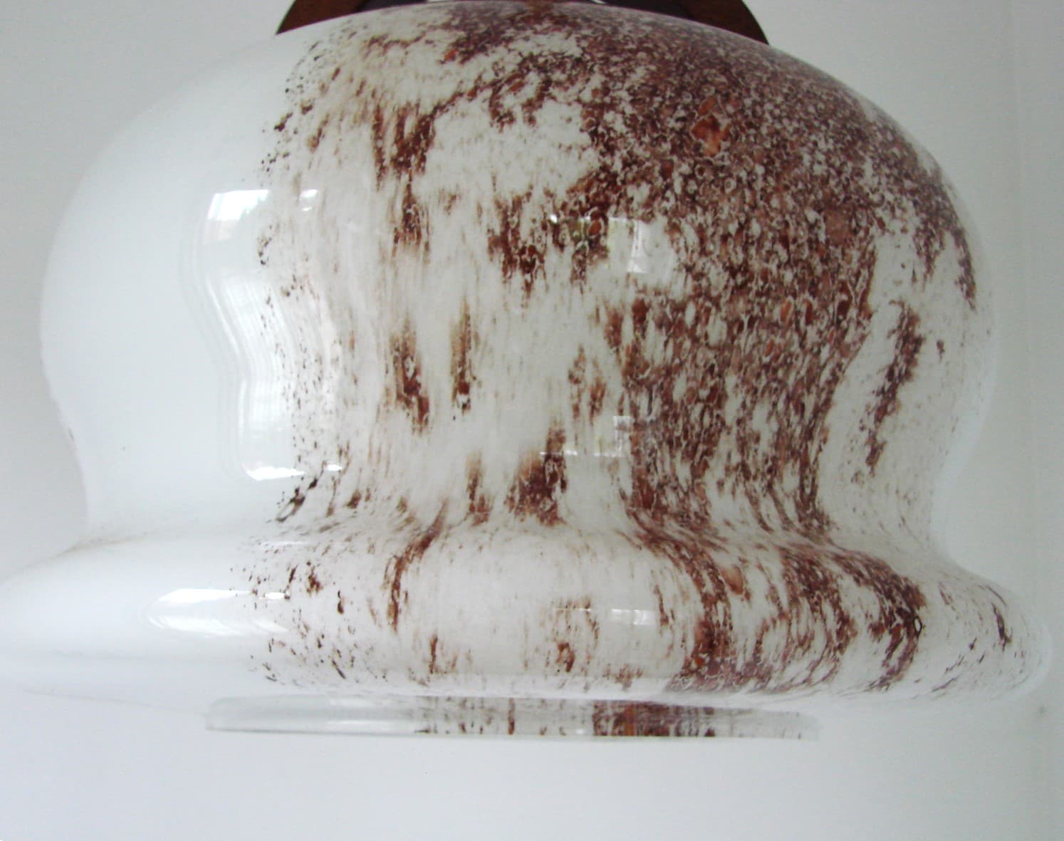 Lampa wisząca, szkło Murano biały brązowy, drewno, lata 70. - 401183