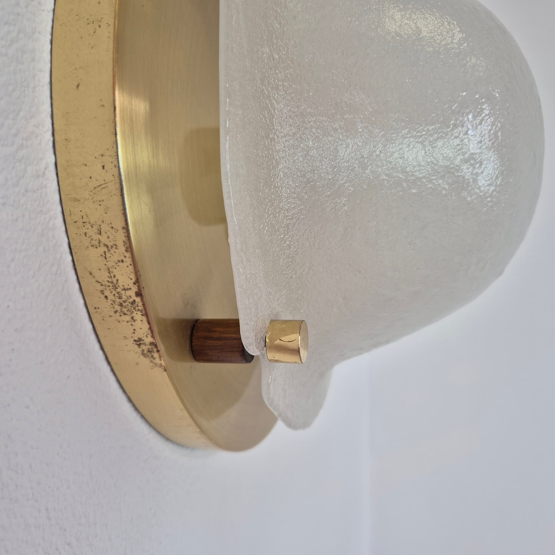 Ceiling Lamp Glashütte, white glass, golden brass, Limburg, Germany, 1970s. - 401216