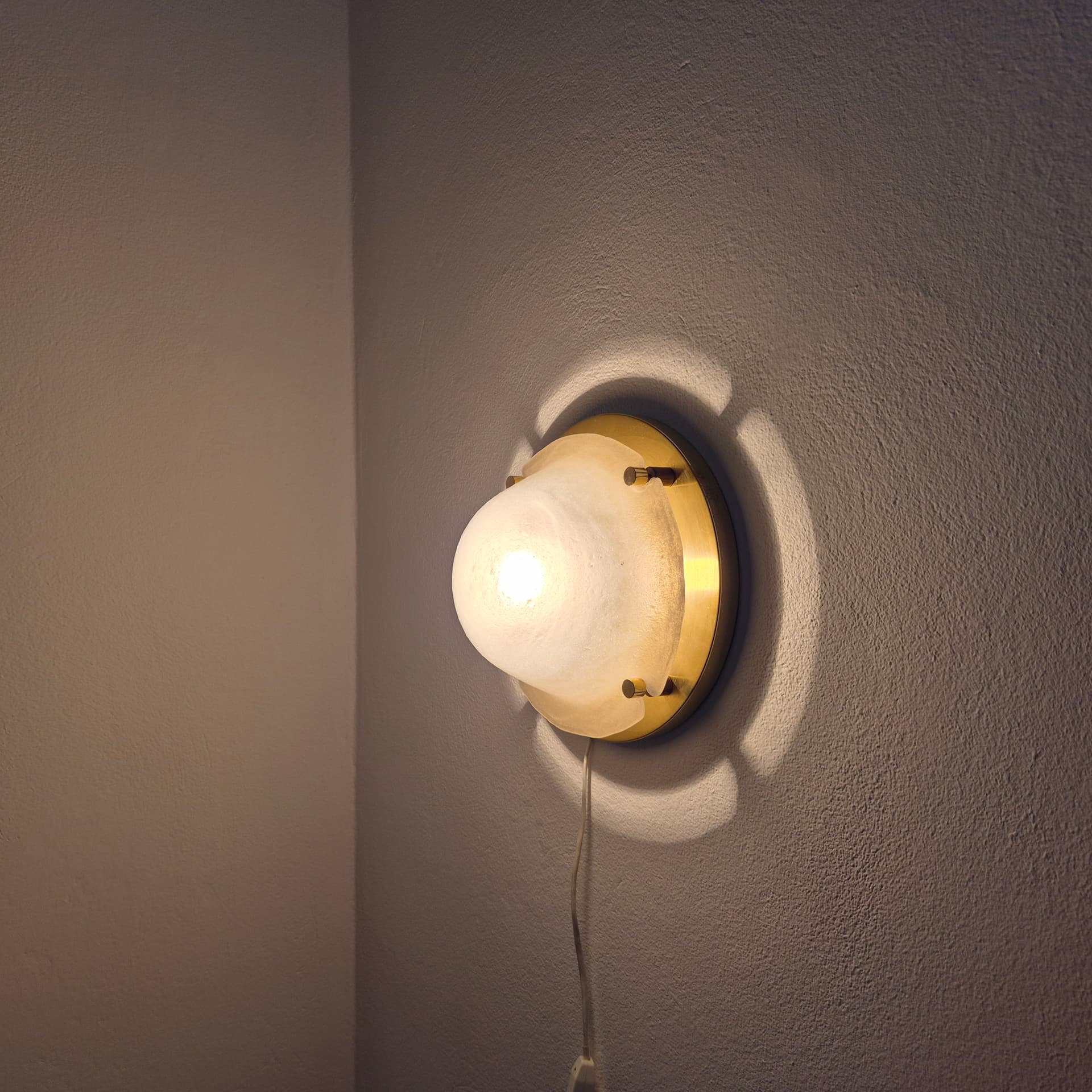 Ceiling Lamp Glashütte, white glass, golden brass, Limburg, Germany, 1970s. - 401222