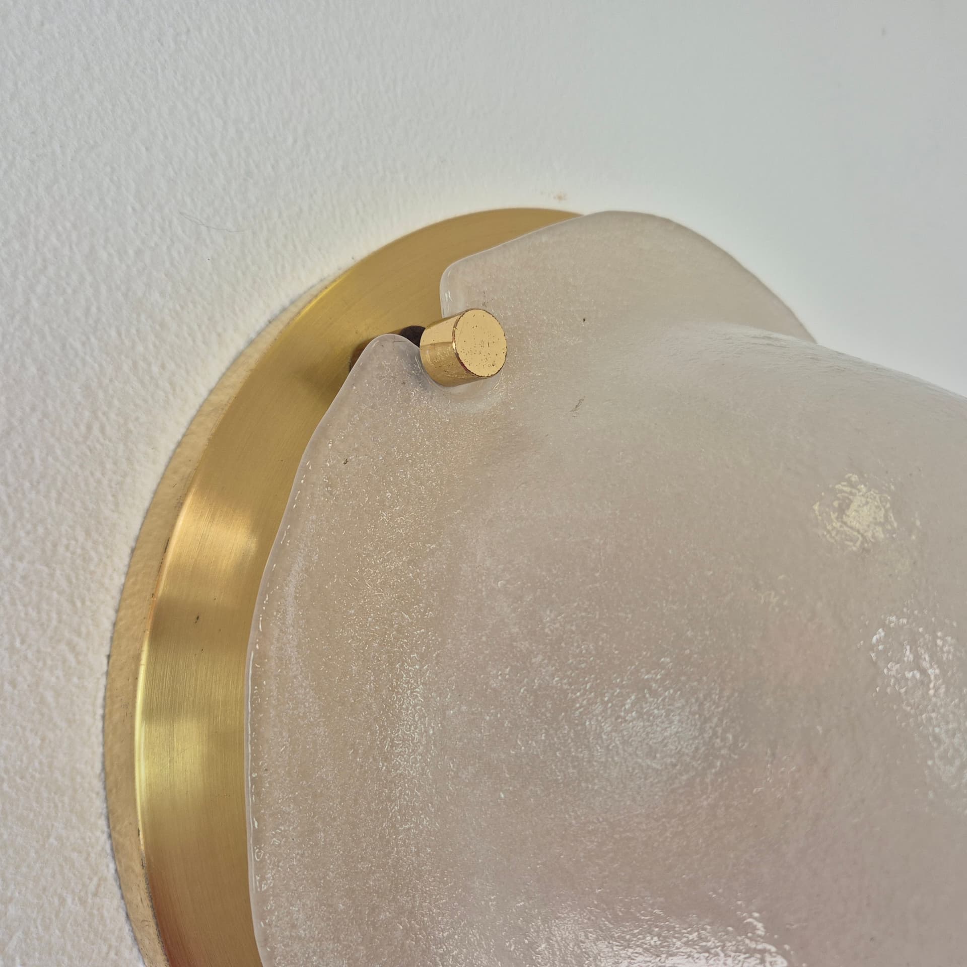 Ceiling Lamp Glashütte, white glass, golden brass, Limburg, Germany, 1970s. - 401219