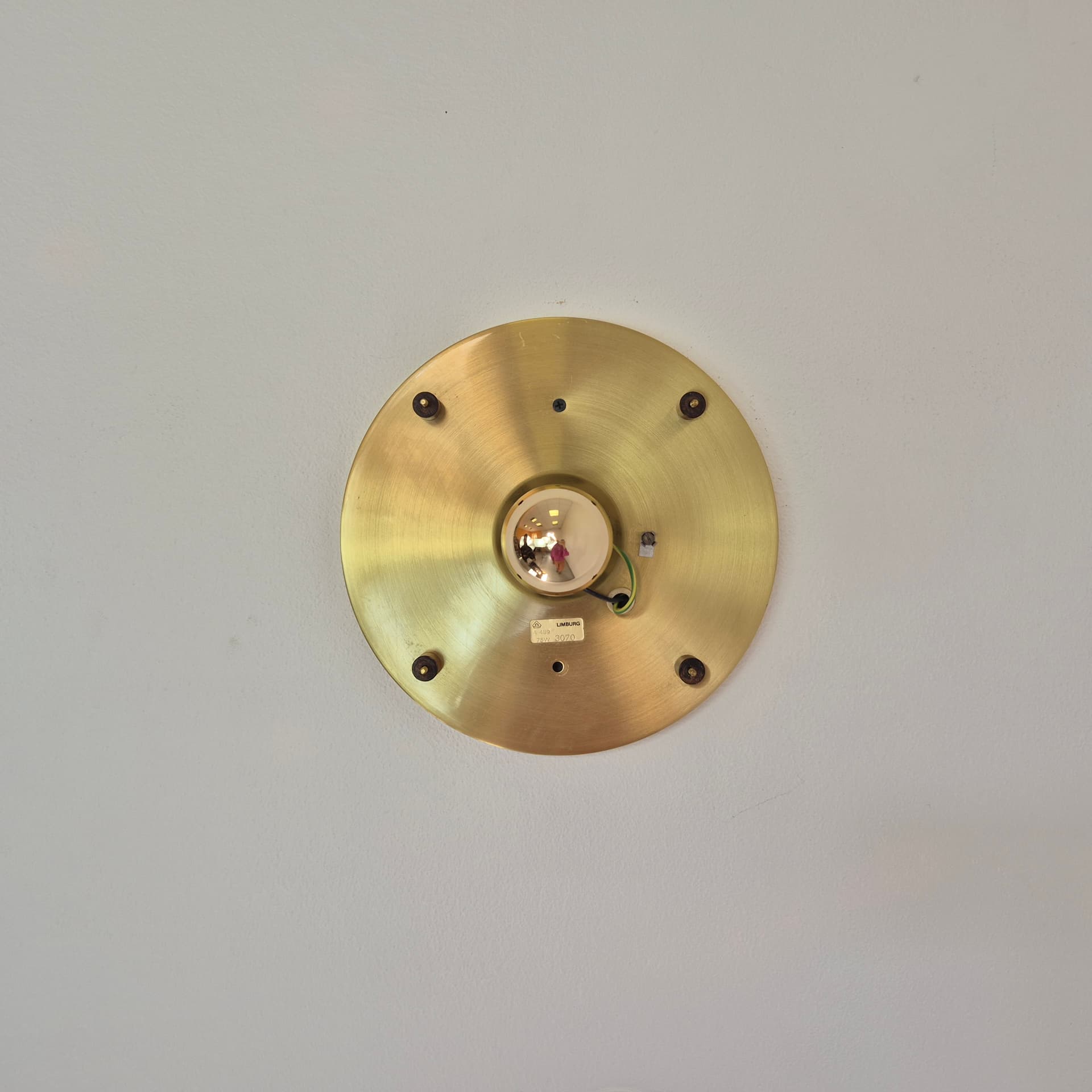 Ceiling Lamp Glashütte, white glass, golden brass, Limburg, Germany, 1970s. - 401211