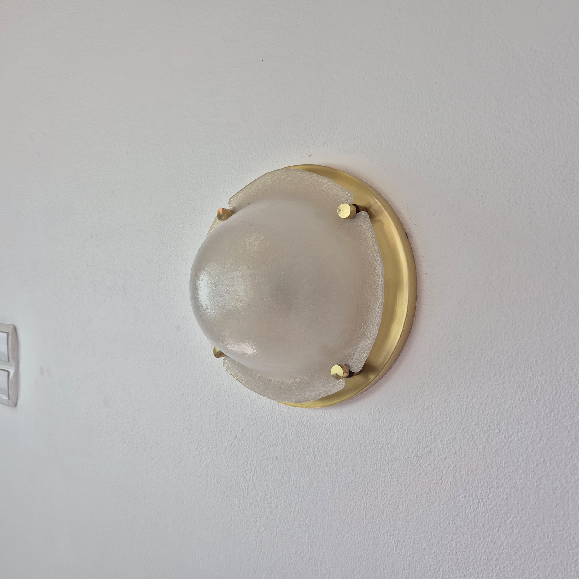 Ceiling Lamp Glashütte, white glass, golden brass, Limburg, Germany, 1970s. - 401217
