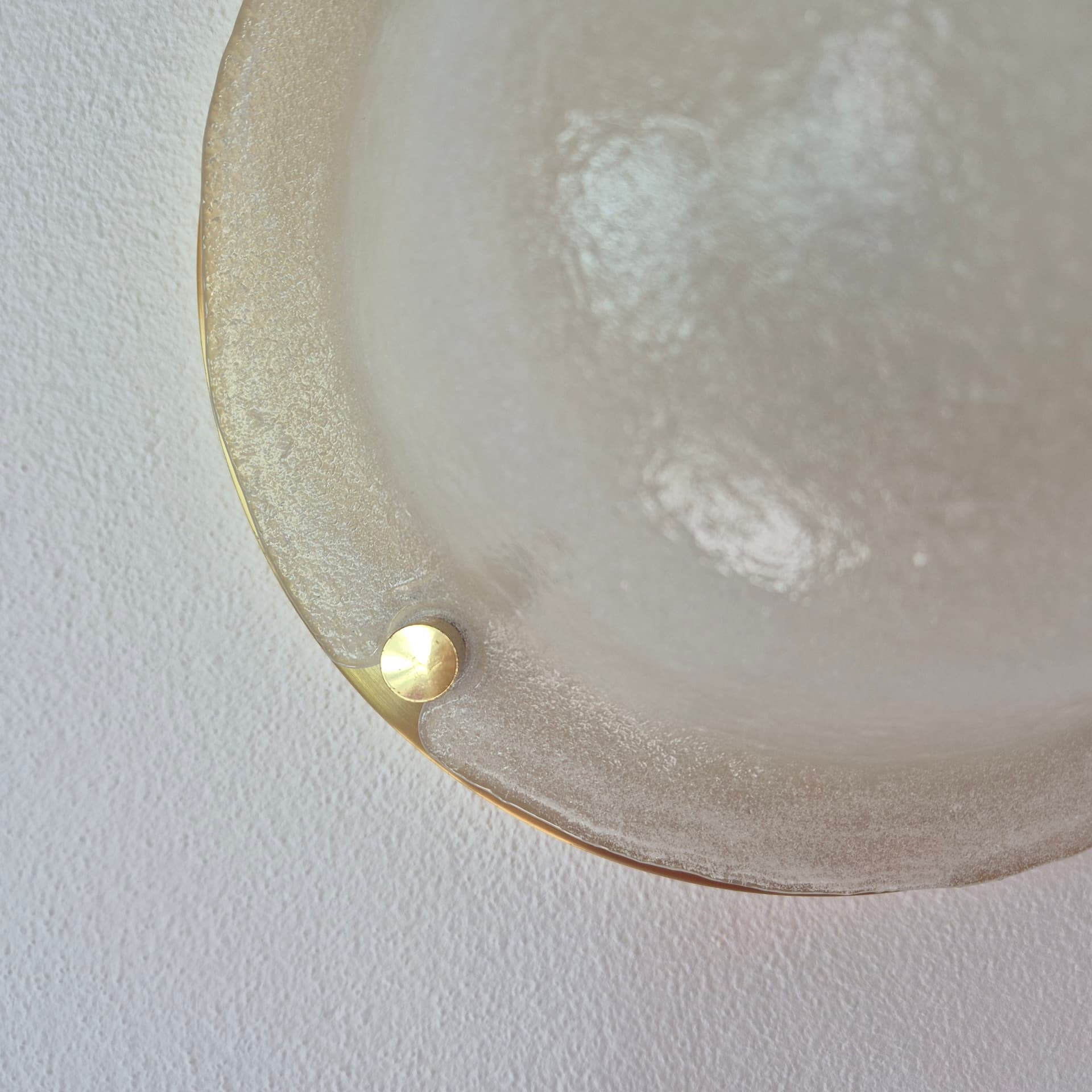 Ceiling Lamp Glashütte, white glass, golden brass, Limburg, Germany, 1970s. - 401214