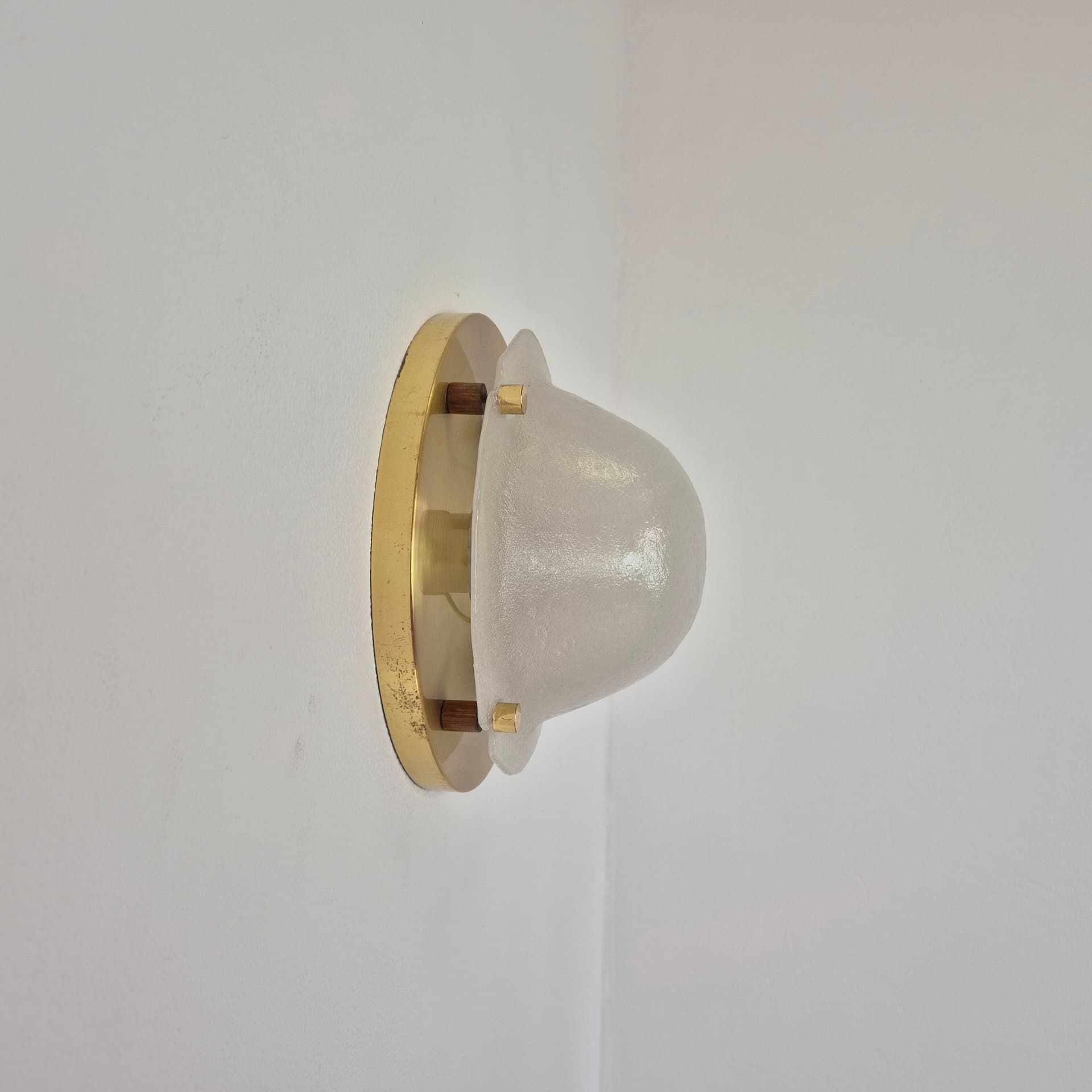 Ceiling Lamp Glashütte, white glass, golden brass, Limburg, Germany, 1970s. - 401212