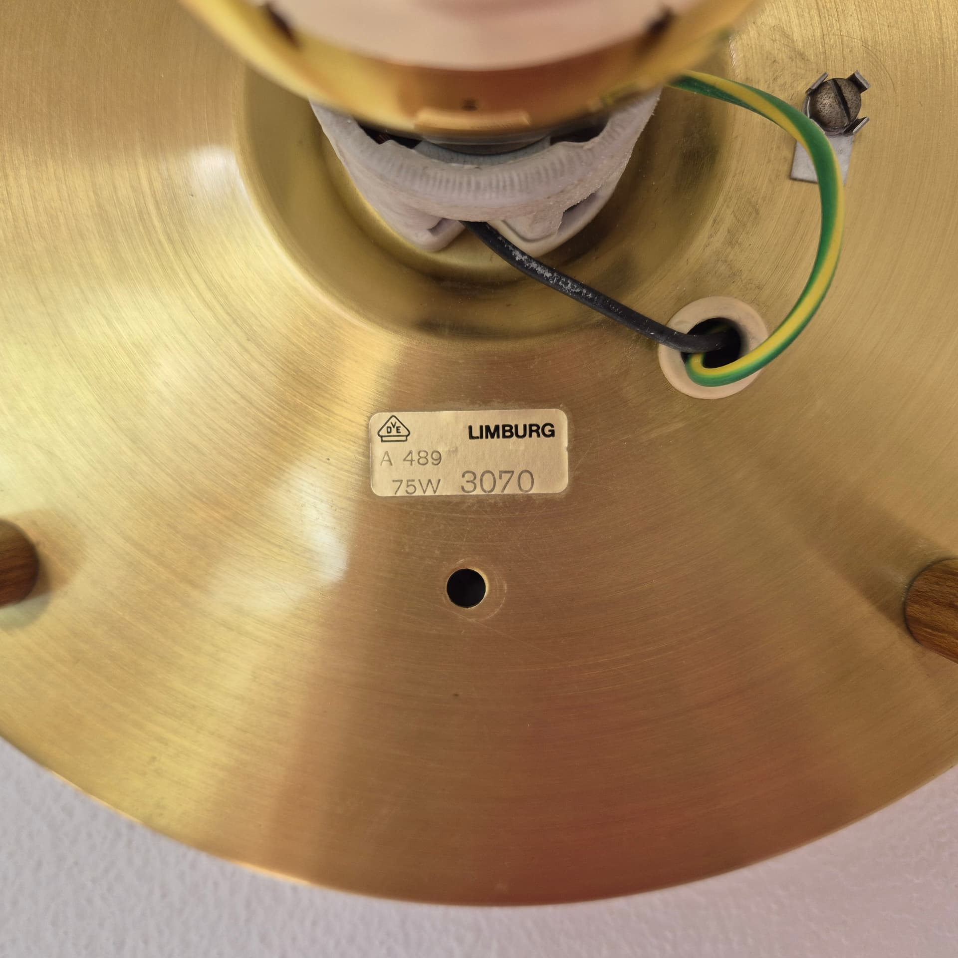 Ceiling Lamp Glashütte, white glass, golden brass, Limburg, Germany, 1970s. - 401220
