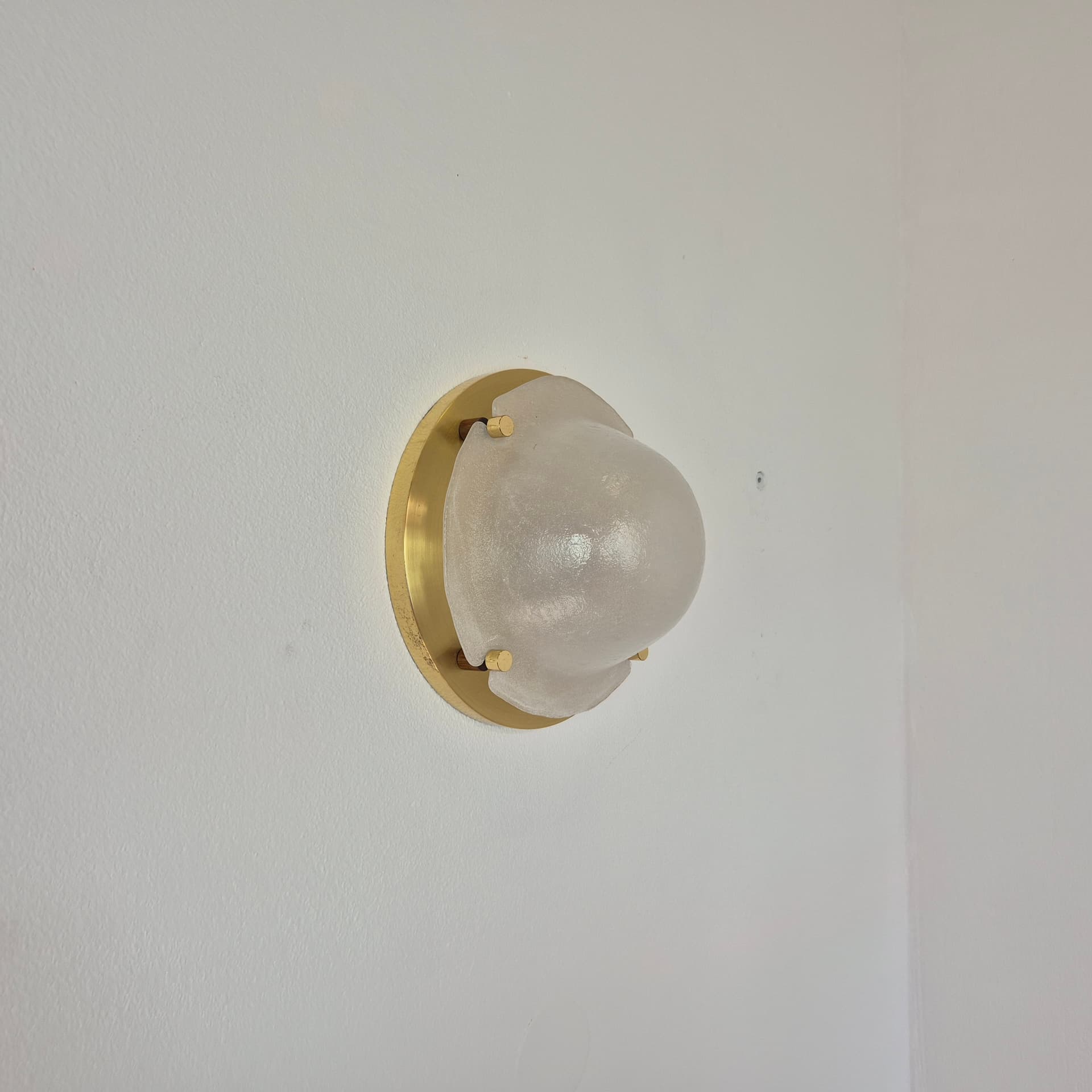 Ceiling Lamp Glashütte, white glass, golden brass, Limburg, Germany, 1970s. - 401210